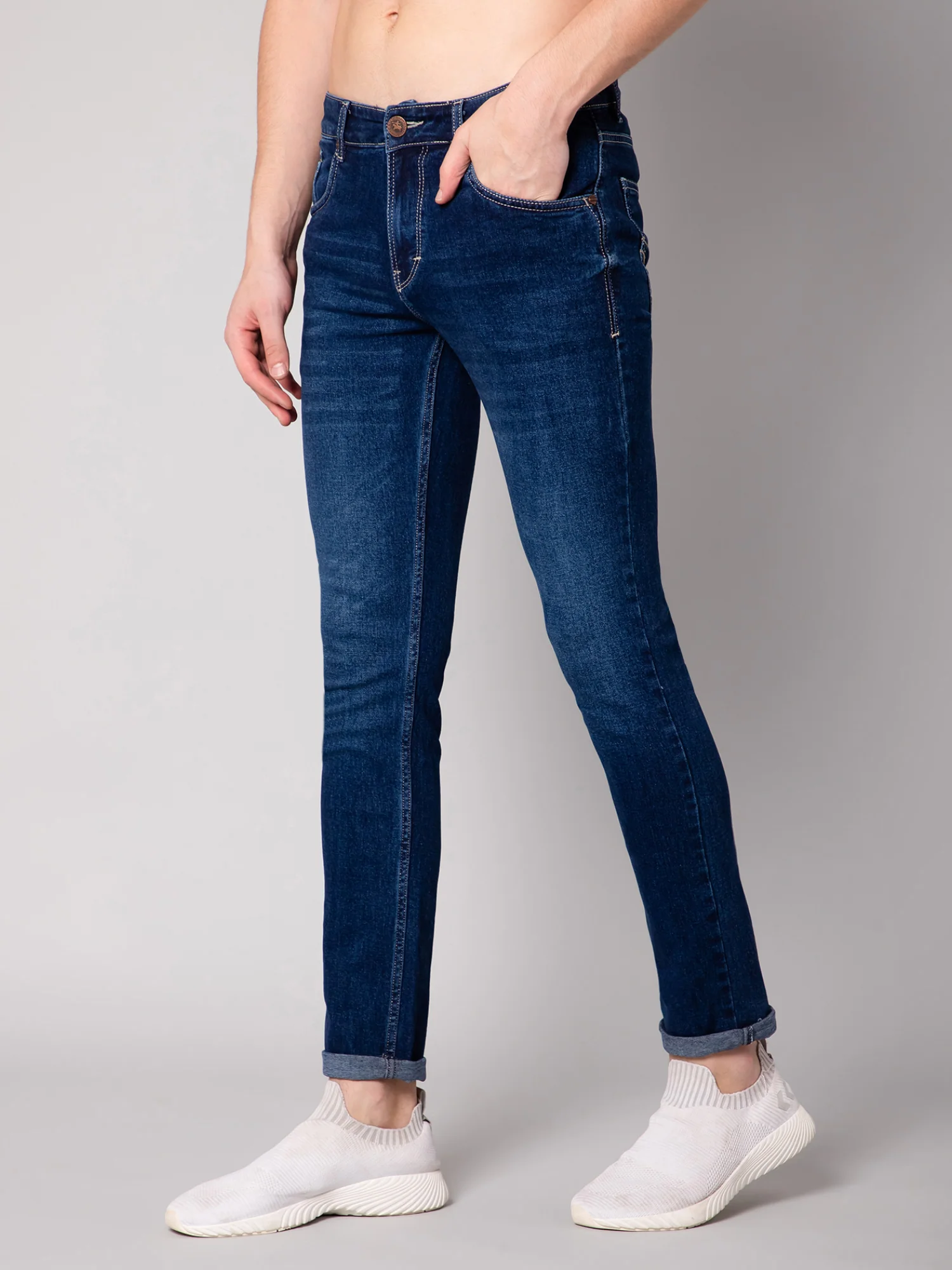 Denim Jeans for Men l Breathable & Soft with Color Fastness Ultra Narrow Fit Cotton Fabric Solid Pattern Button Closure - Image 3