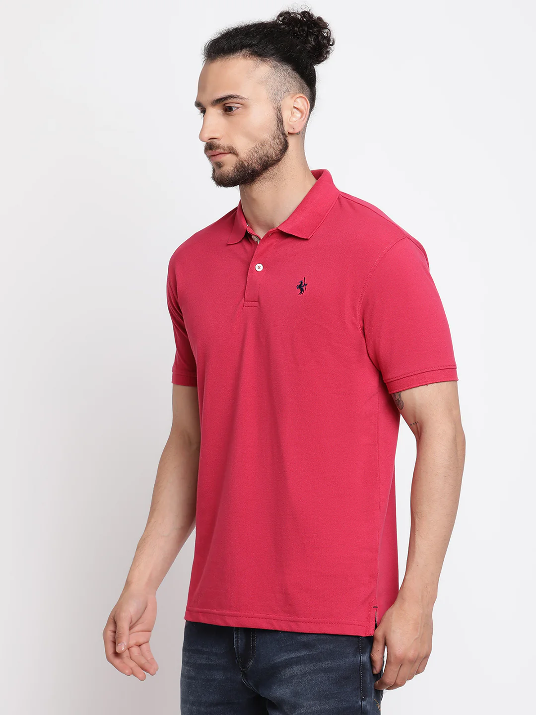 T-Shirt for Men | Breathable & Soft with Color Fastness Regular Fit Polo Neck Poly Cotton Fabric Solid Pattern - Image 3