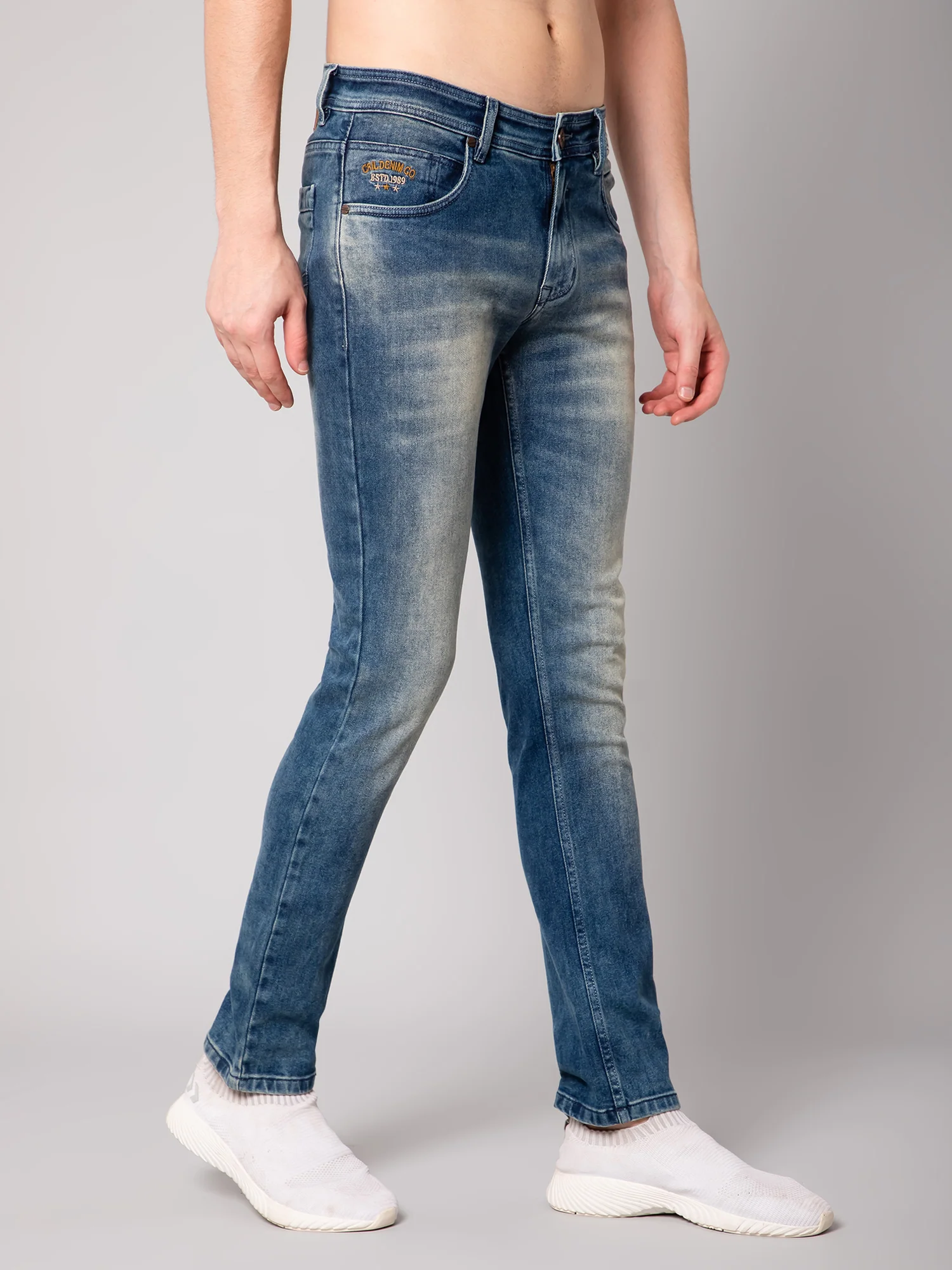 Denim Jeans for Men l Breathable & Soft with Color Fastness Ultra Narrow Fit Cotton Fabric Solid Pattern Button Closure - Image 2