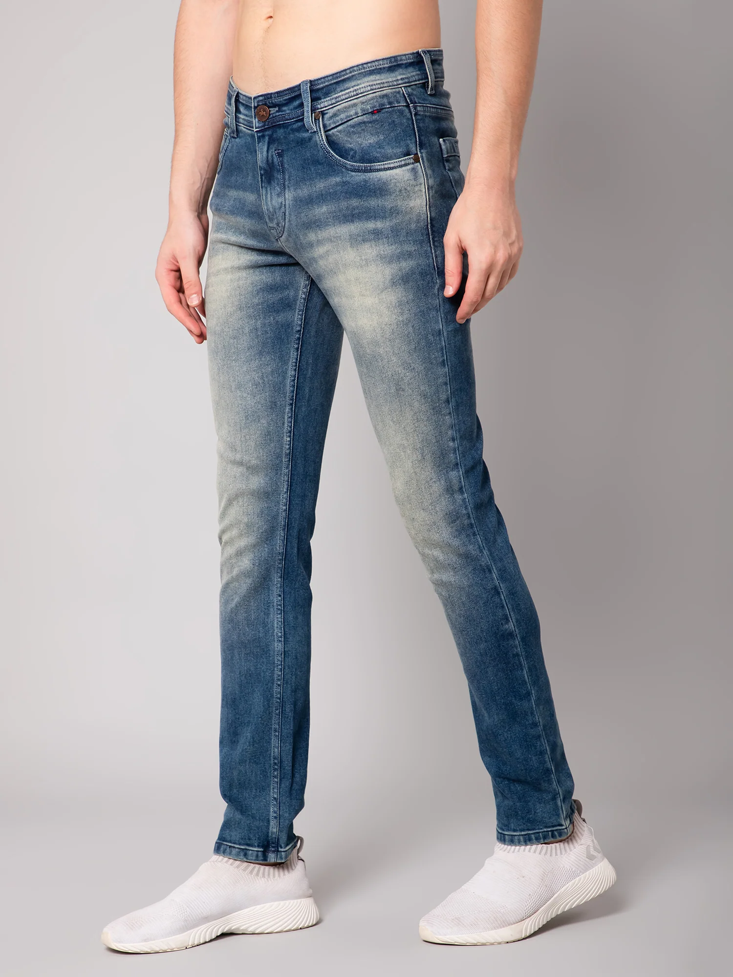 Denim Jeans for Men l Breathable & Soft with Color Fastness Ultra Narrow Fit Cotton Fabric Solid Pattern Button Closure - Image 3
