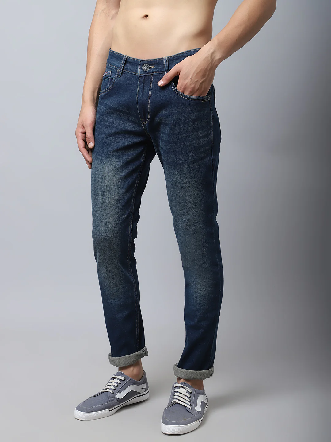 Denim Jeans for Men l Breathable & Soft with Color Fastness Ultra Narrow Fit Cotton Fabric Solid Pattern Button Closure - Image 3