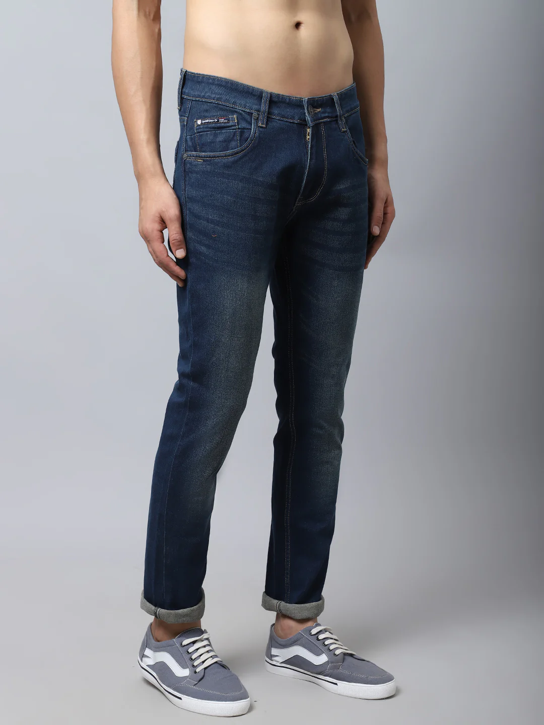 Denim Jeans for Men l Breathable & Soft with Color Fastness Ultra Narrow Fit Cotton Fabric Solid Pattern Button Closure - Image 4