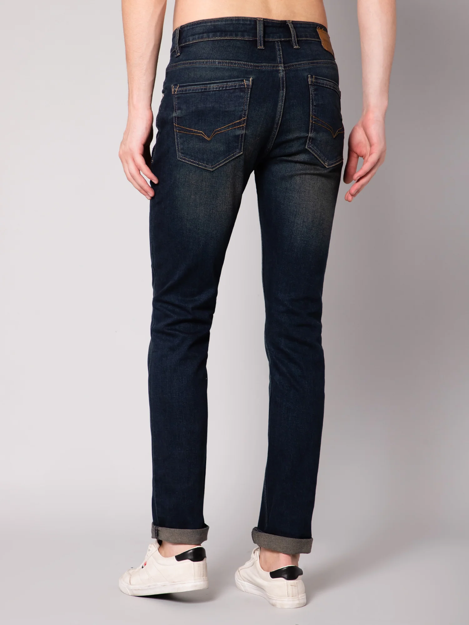 Denim Jeans for Men l Breathable & Soft with Color Fastness Ultra Narrow Fit Cotton Fabric Solid Pattern Button Closure - Image 4