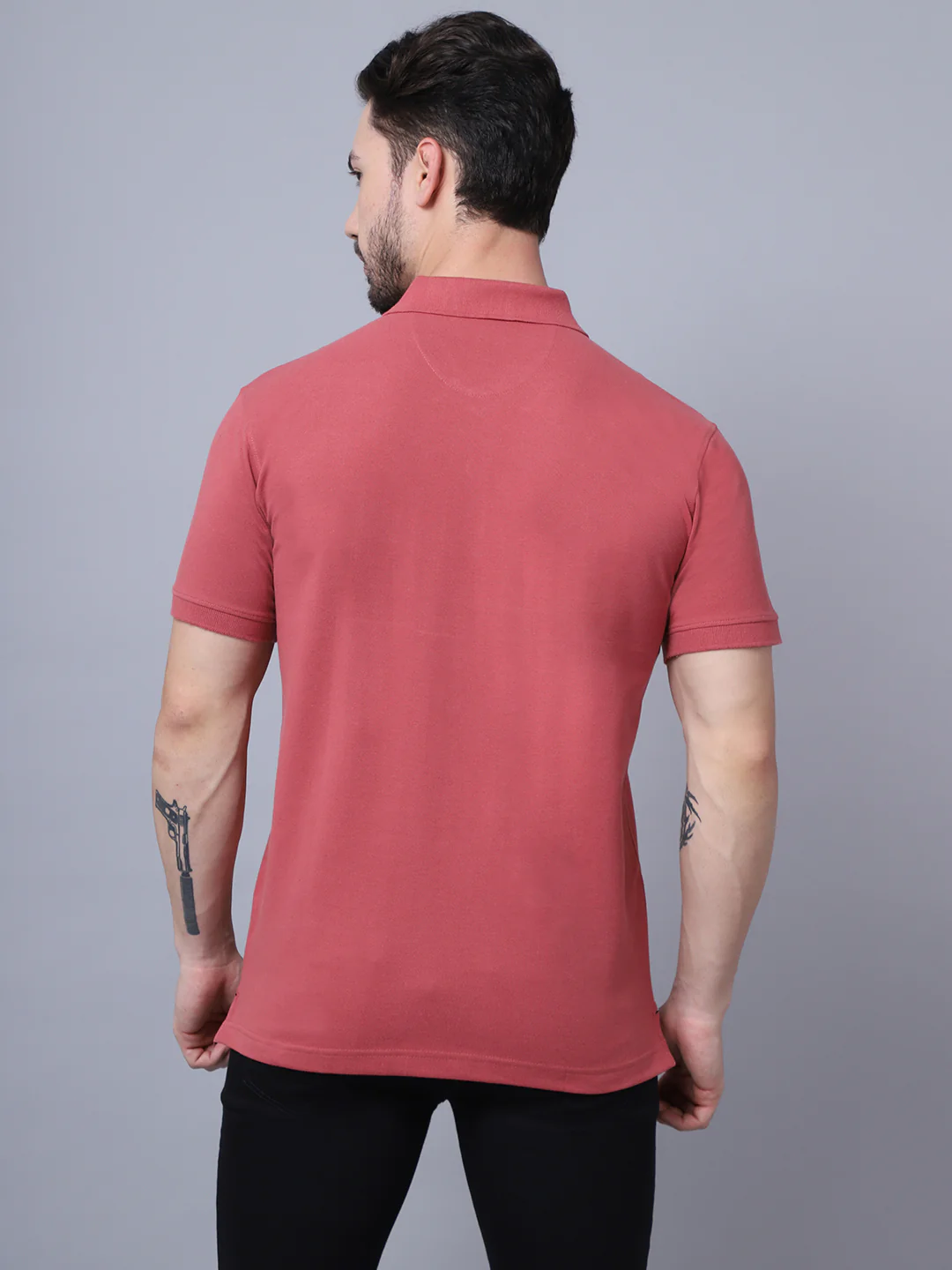 T-Shirt for Men | Breathable & Soft with Color Fastness Regular Fit Polo Neck Poly Cotton Fabric Solid Pattern - Image 2