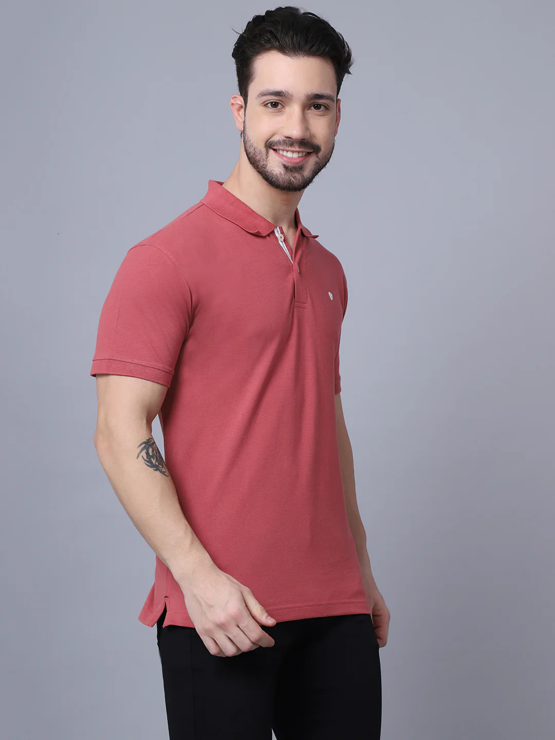 T-Shirt for Men | Breathable & Soft with Color Fastness Regular Fit Polo Neck Poly Cotton Fabric Solid Pattern - Image 3