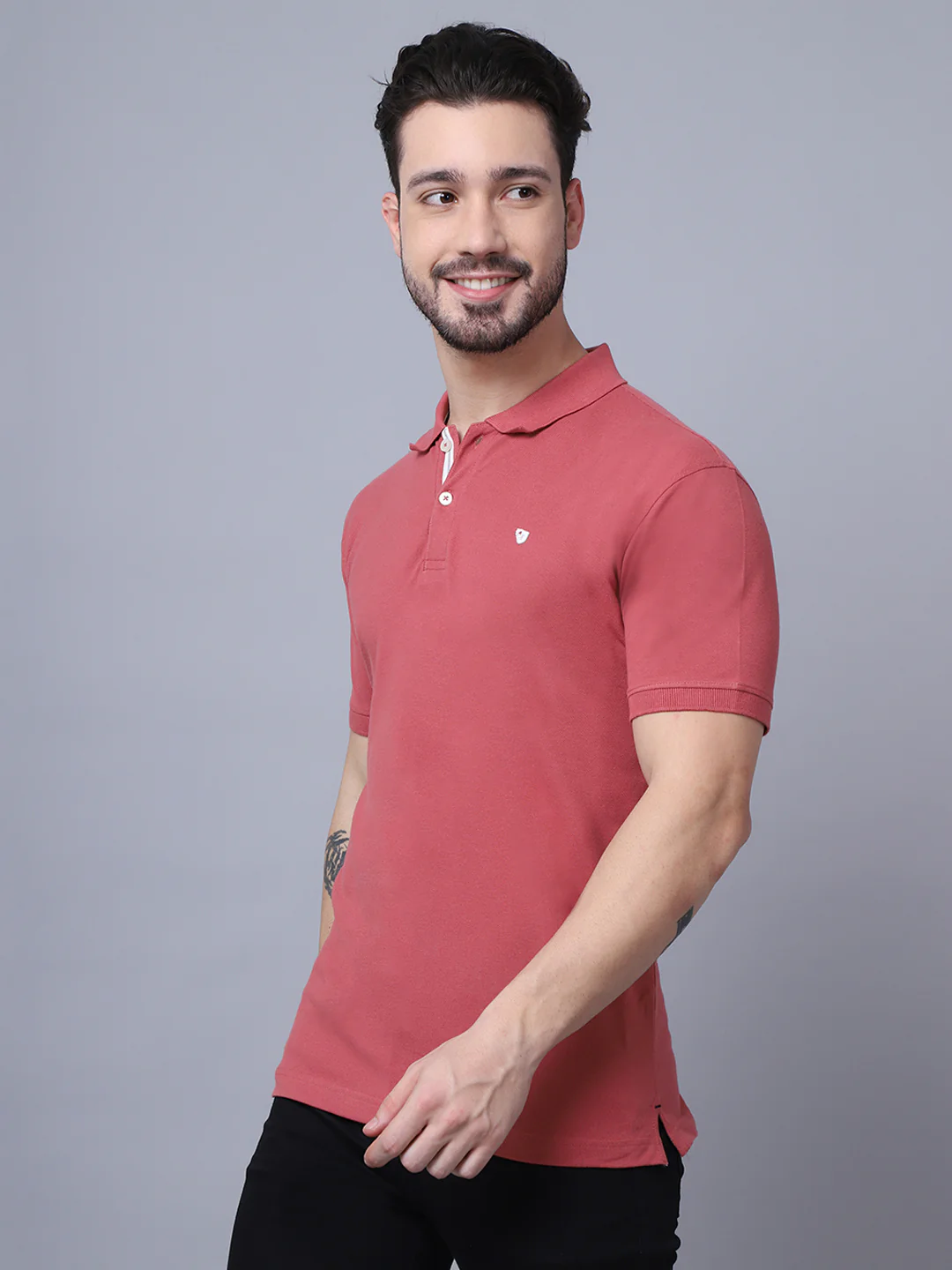 T-Shirt for Men | Breathable & Soft with Color Fastness Regular Fit Polo Neck Poly Cotton Fabric Solid Pattern - Image 4