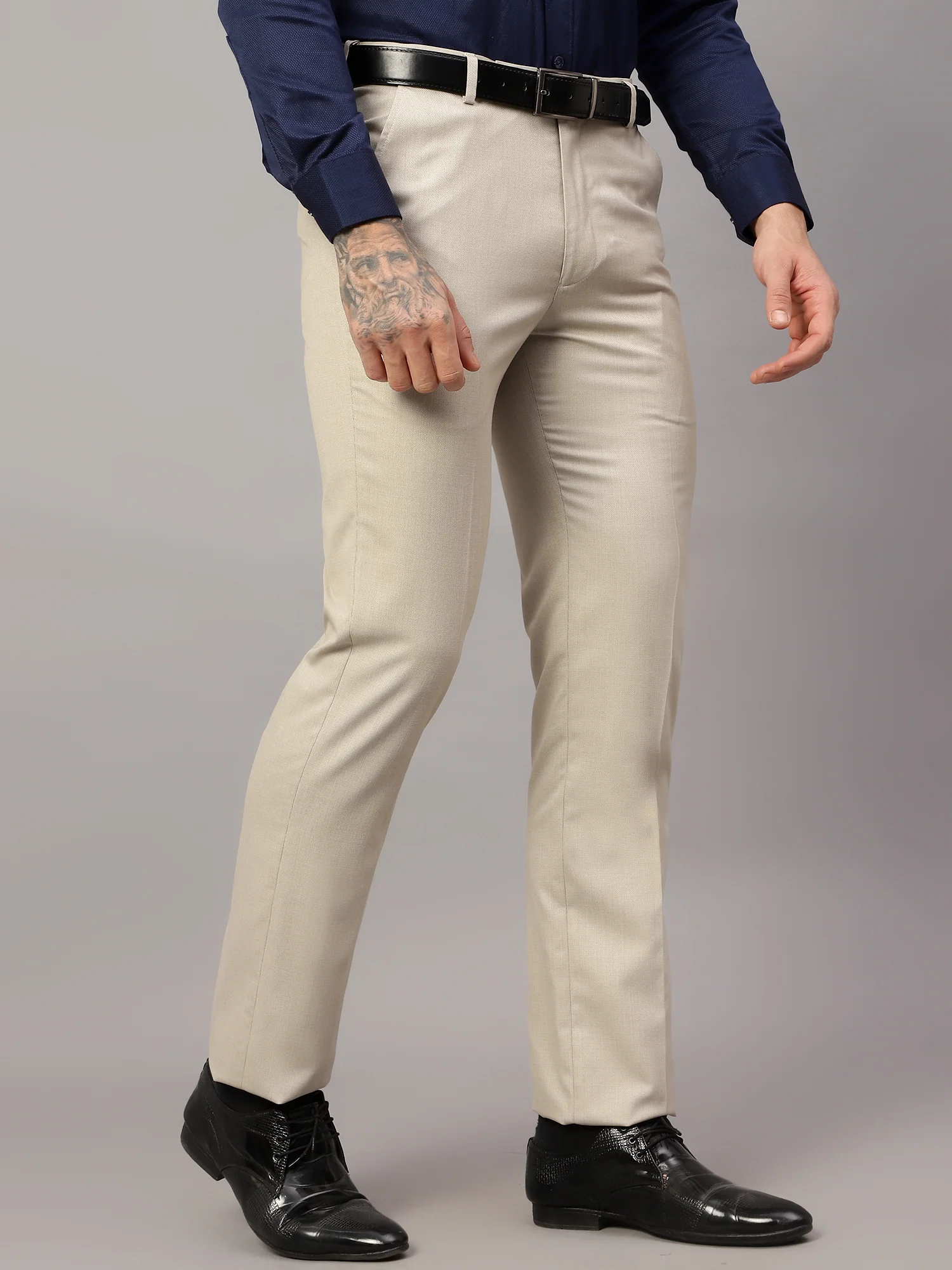 Formal Trouser for Men | Breathable & Soft with Color Fastness Regular Fit Poly Viscose Fabric Self Design Pattern Hook & Eye Closure - Image 4