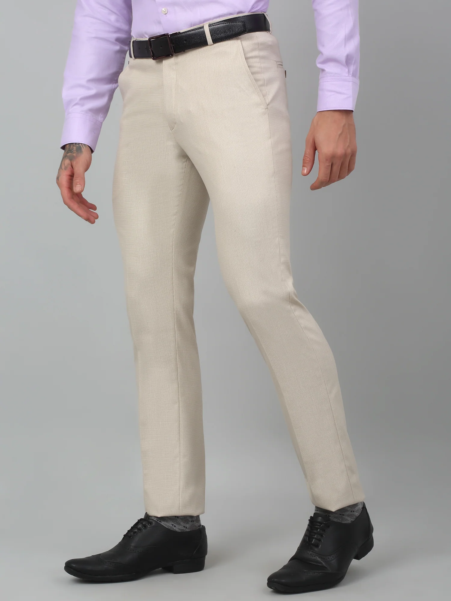Formal Trouser for Men | Breathable & Soft with Color Fastness Regular Fit Poly Viscose Fabric Self Design Pattern Hook & Eye Closure - Image 3