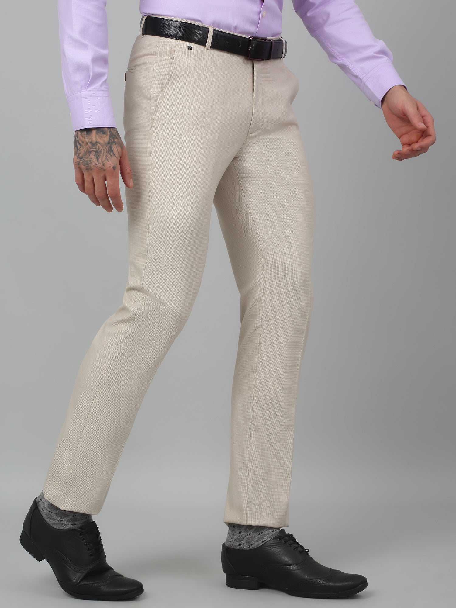 Formal Trouser for Men | Breathable & Soft with Color Fastness Regular Fit Poly Viscose Fabric Self Design Pattern Hook & Eye Closure - Image 4