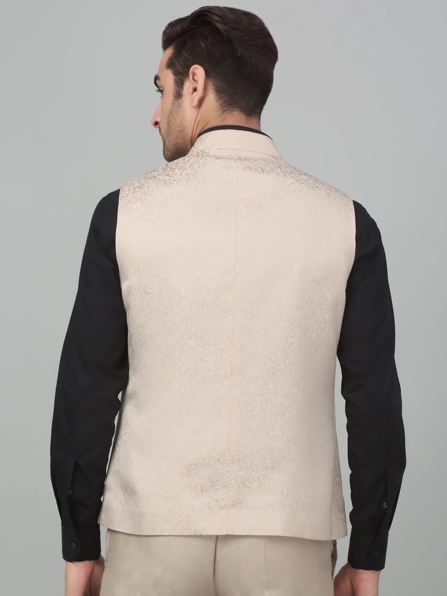 Men's Fawn Self Design Party Wear Waistcoat - Image 2