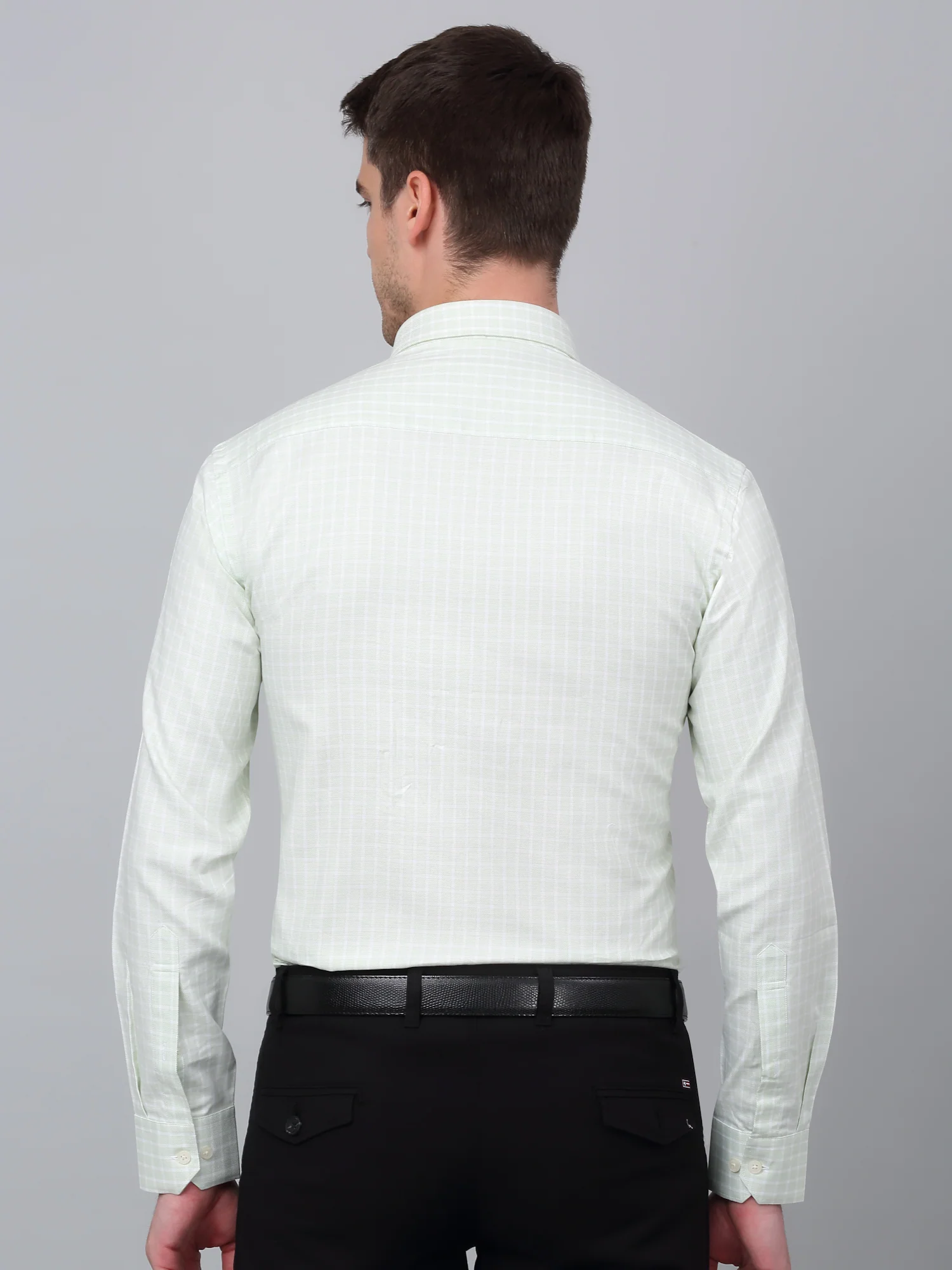 Men's Green Formal Small Checks Full Sleeve Shirt - Image 2