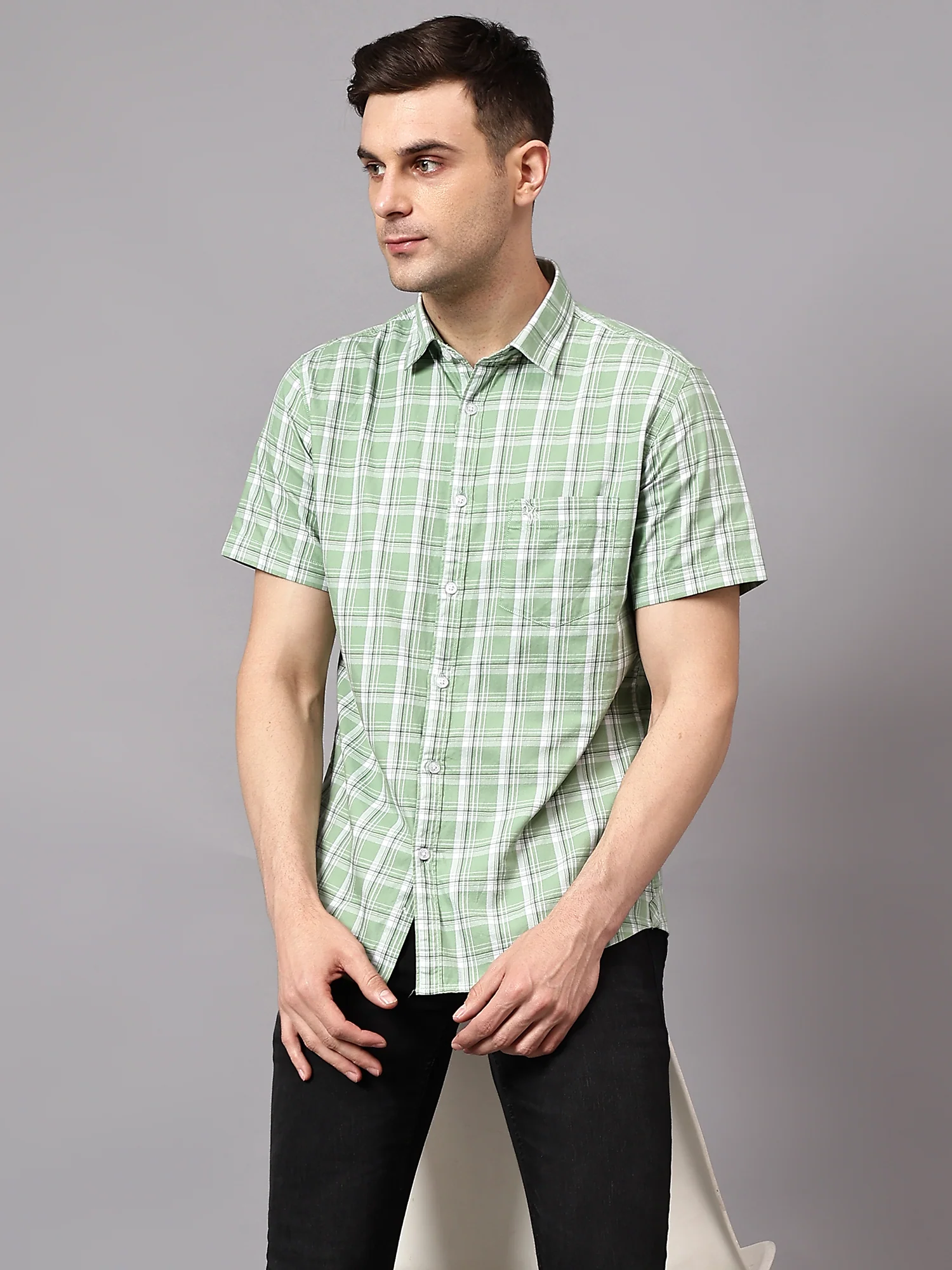 Casual Shirt for Men | Breathable & Soft with Color Fastness Regular Fit Spread Collar Neck Cotton Fabric Checkered Pattern - Image 3