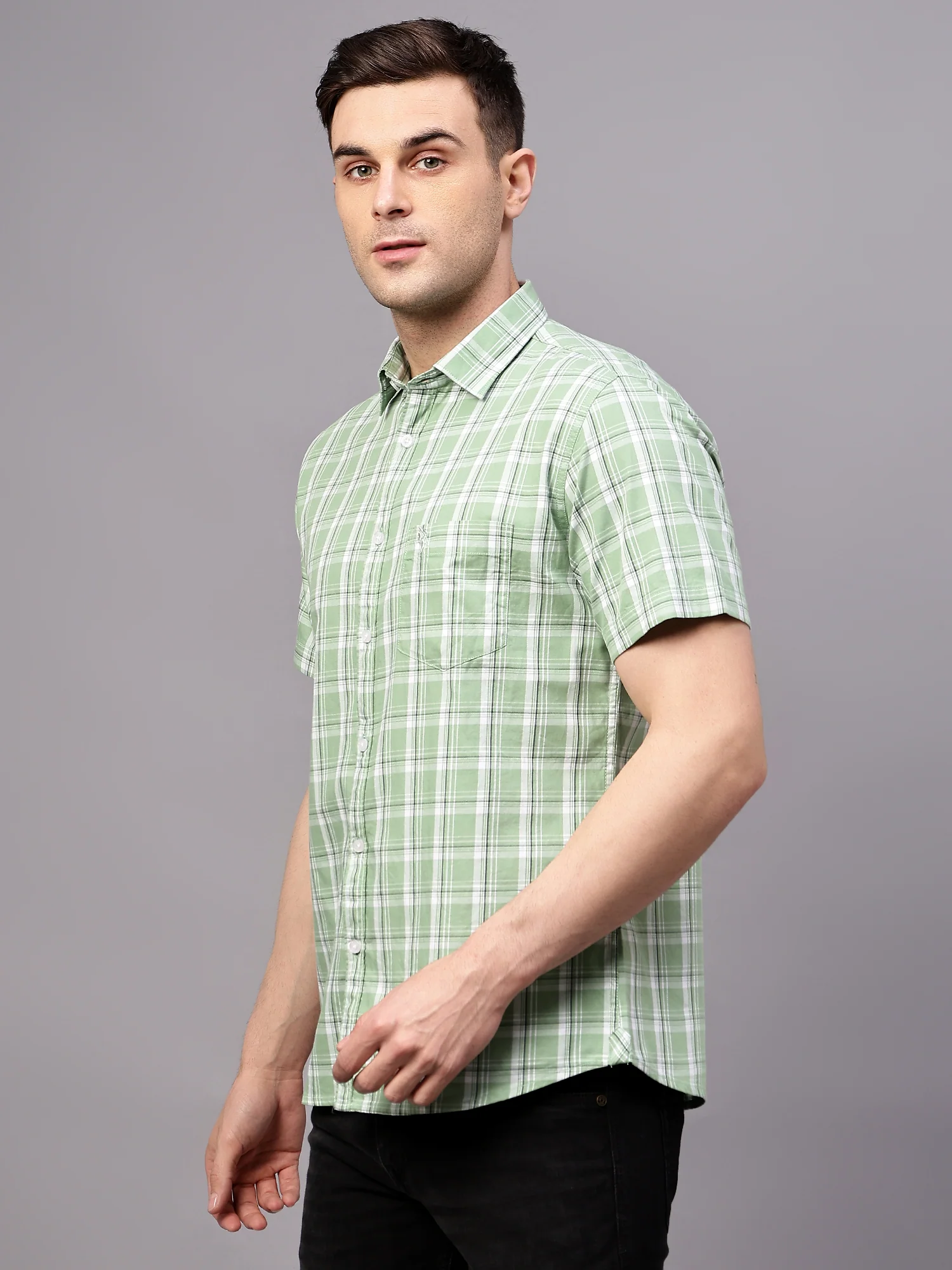Casual Shirt for Men | Breathable & Soft with Color Fastness Regular Fit Spread Collar Neck Cotton Fabric Checkered Pattern - Image 4