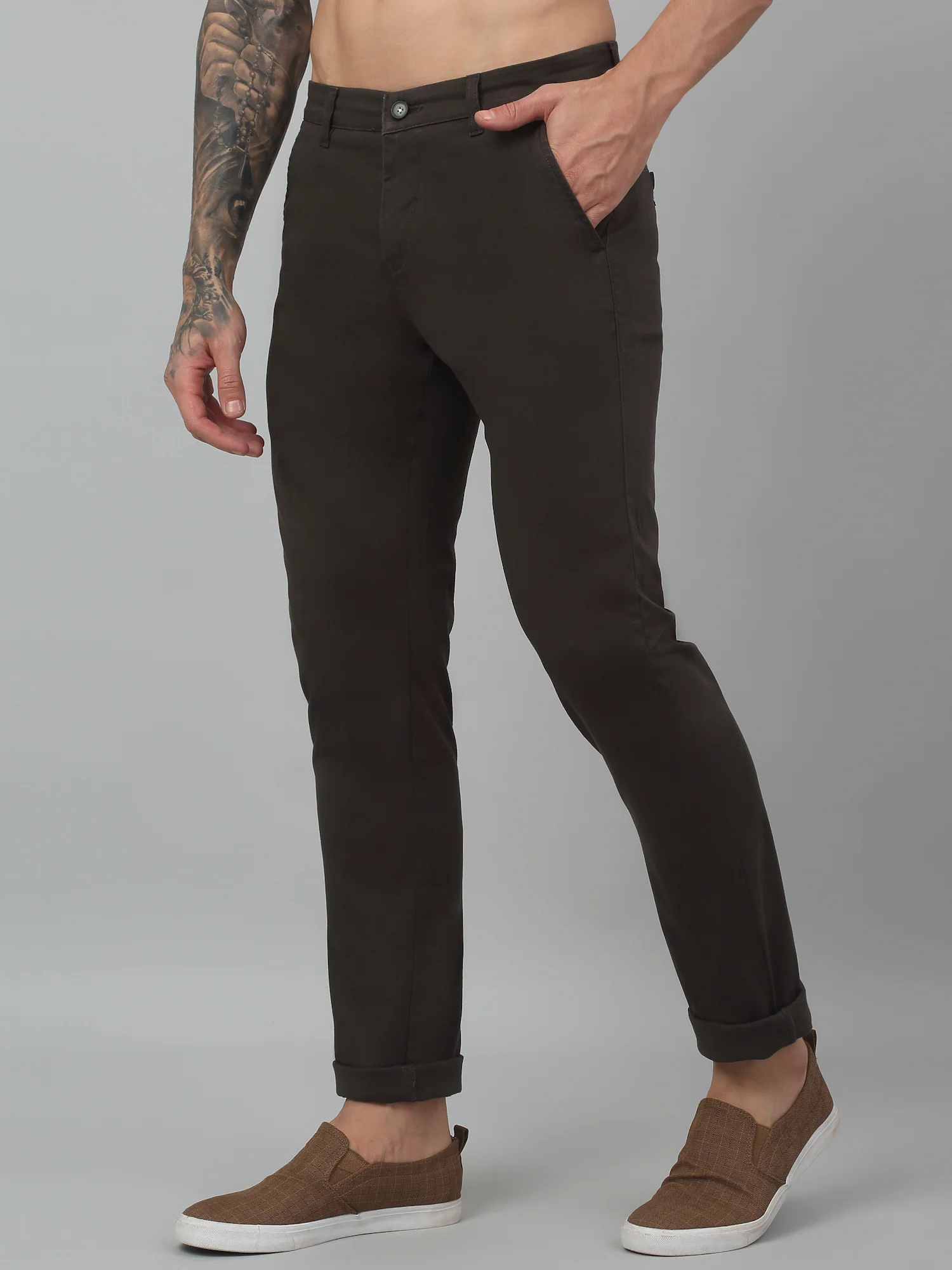 Men's Casual Flat front Military Green  Trousers - Image 2