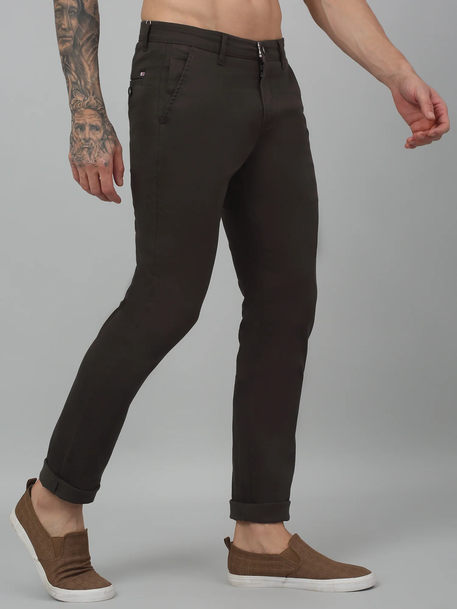Men's Casual Flat front Military Green  Trousers - Image 3