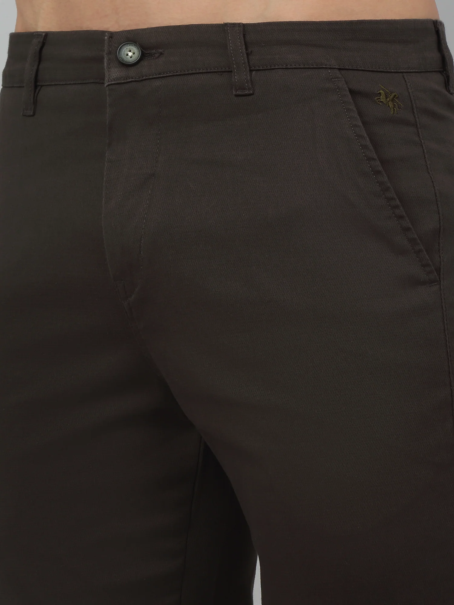 Men's Casual Flat front Military Green  Trousers - Image 4
