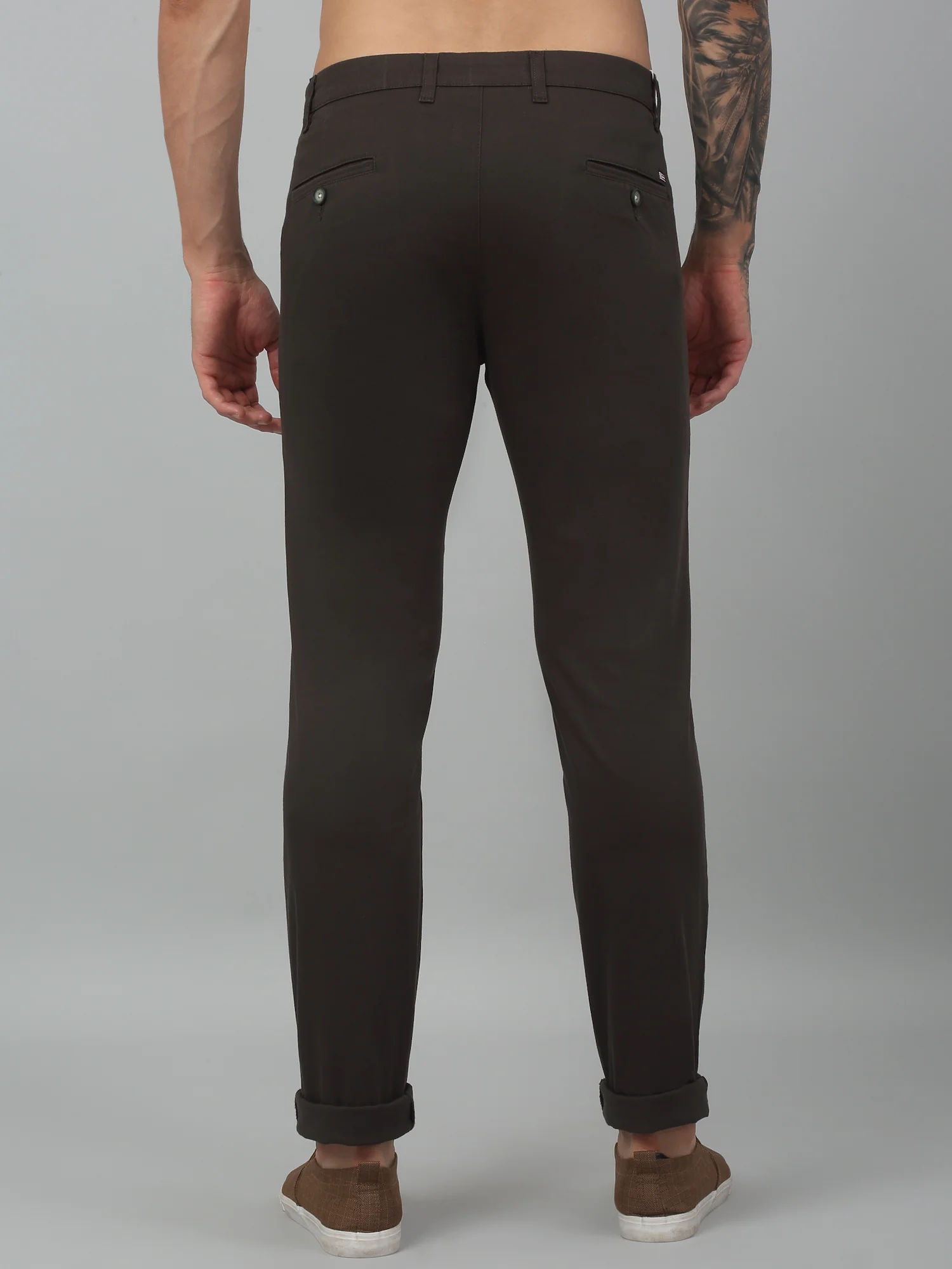 Men's Casual Flat front Military Green  Trousers - Image 5