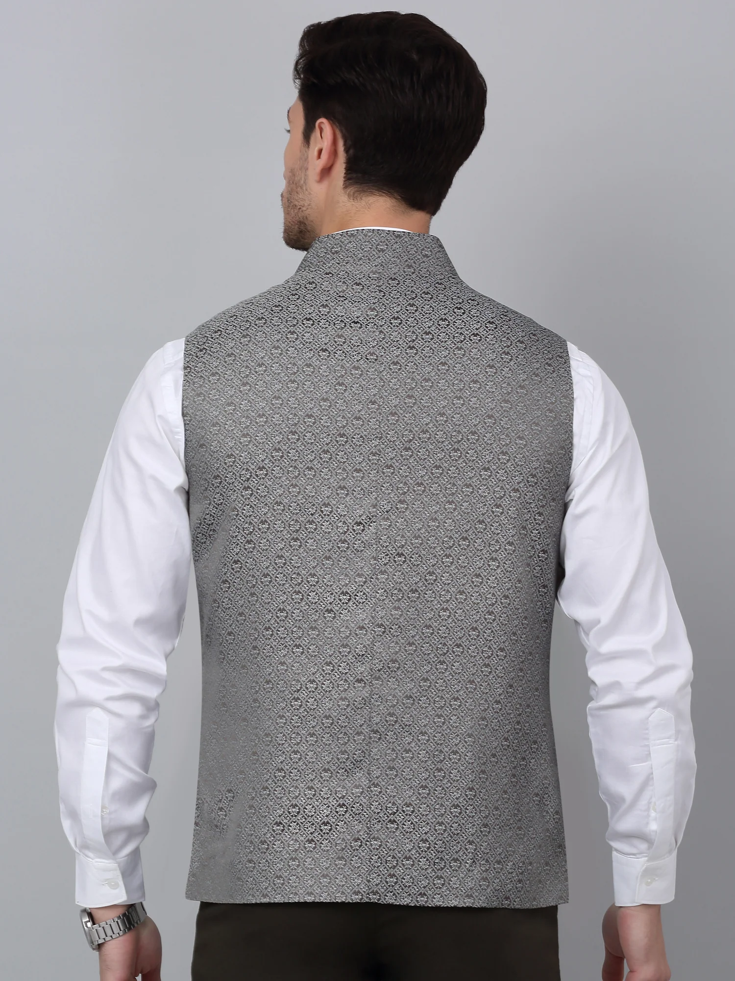 Men's Green Self Design Party Wear Waistcoat - Image 2