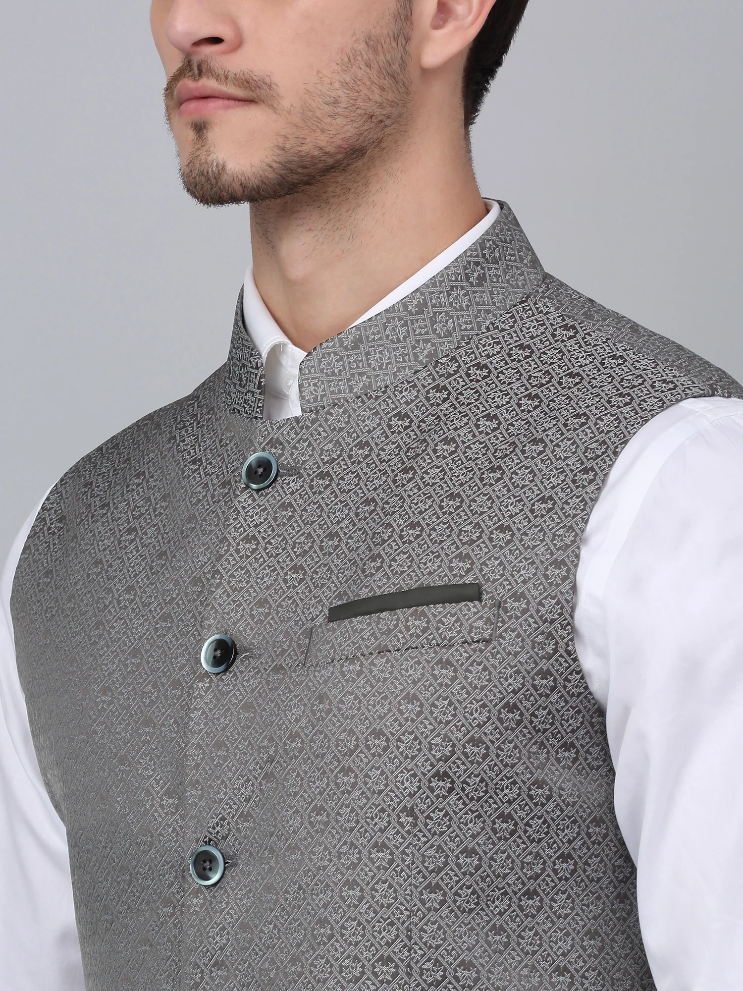 Men's Green Self Design Party Wear Waistcoat - Image 5