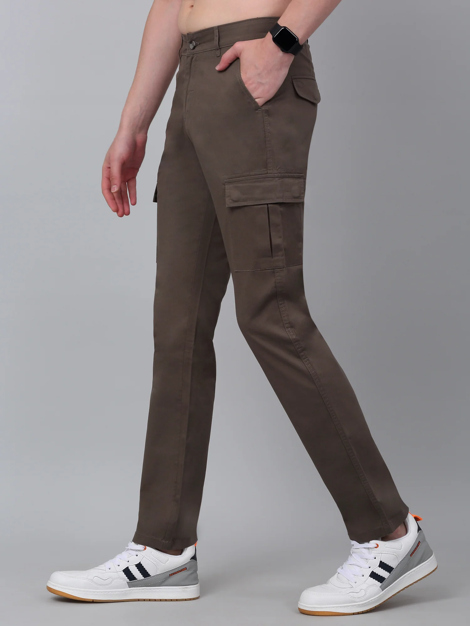 Men's Green Solid Full Length Stretchable Cargo - Image 3