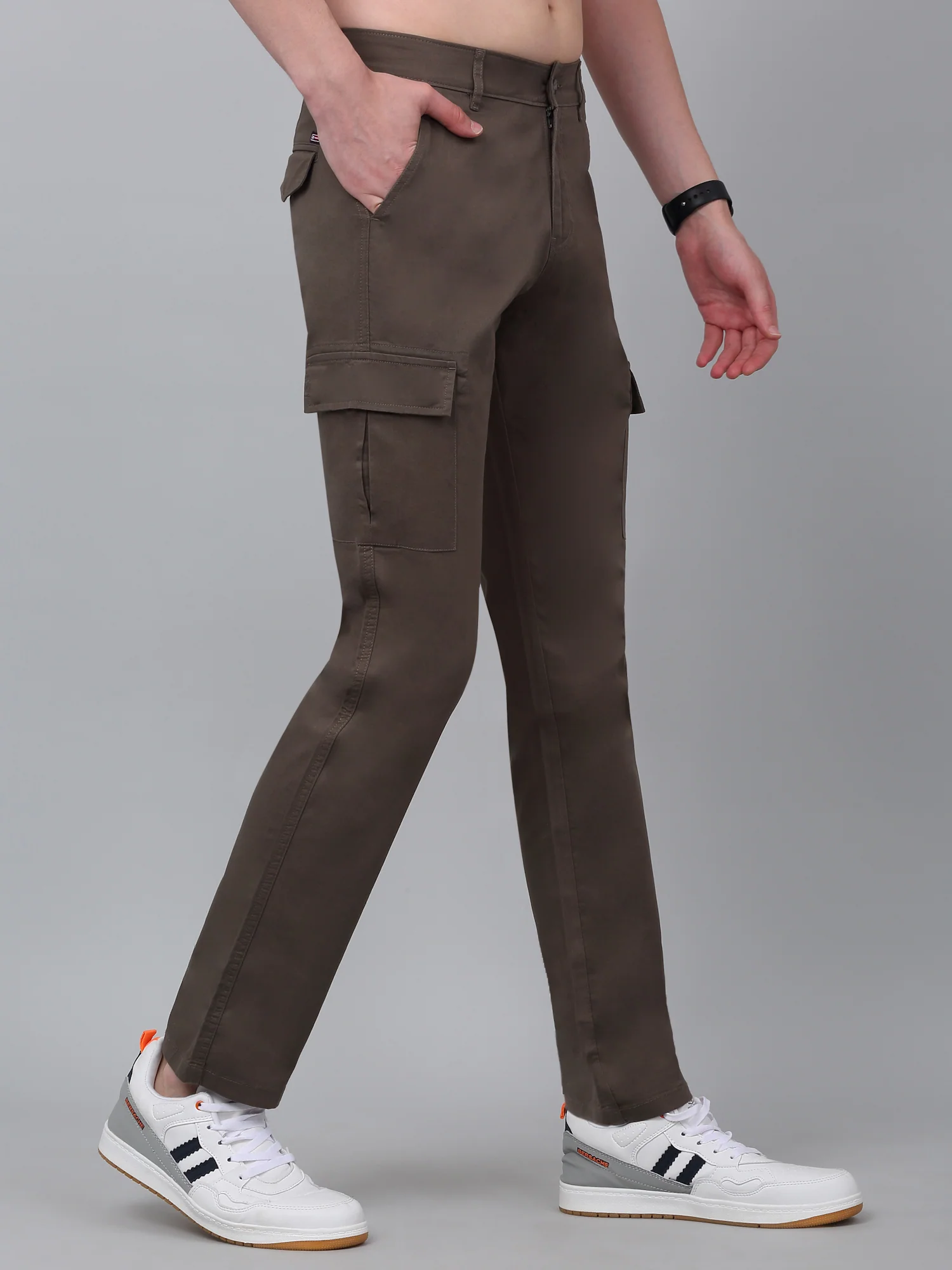 Men's Green Solid Full Length Stretchable Cargo - Image 4