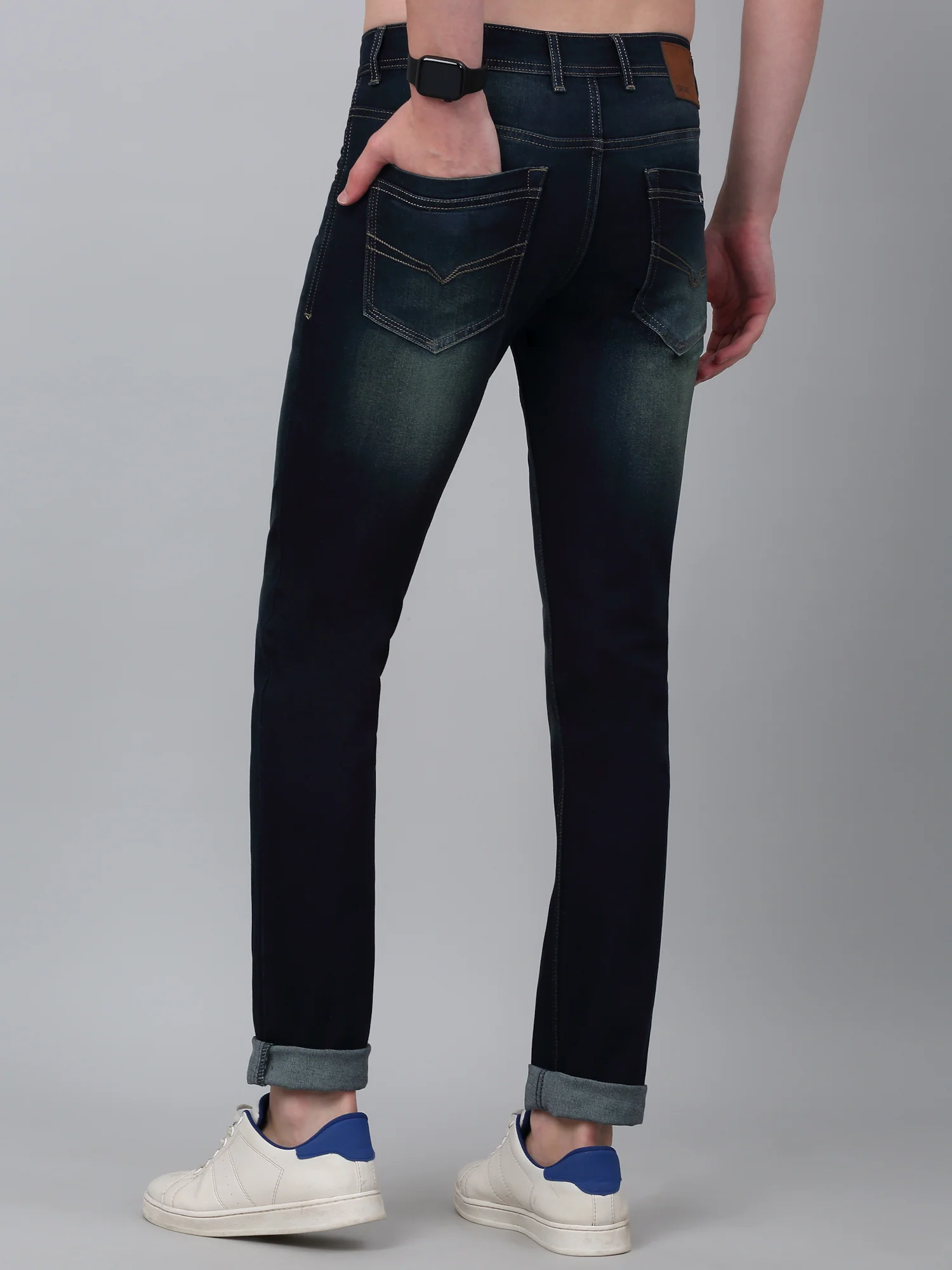 Denim Jeans for Men l Breathable & Soft with Color Fastness Ultra Narrow Fit Cotton Fabric Solid Pattern Button Closure - Image 2