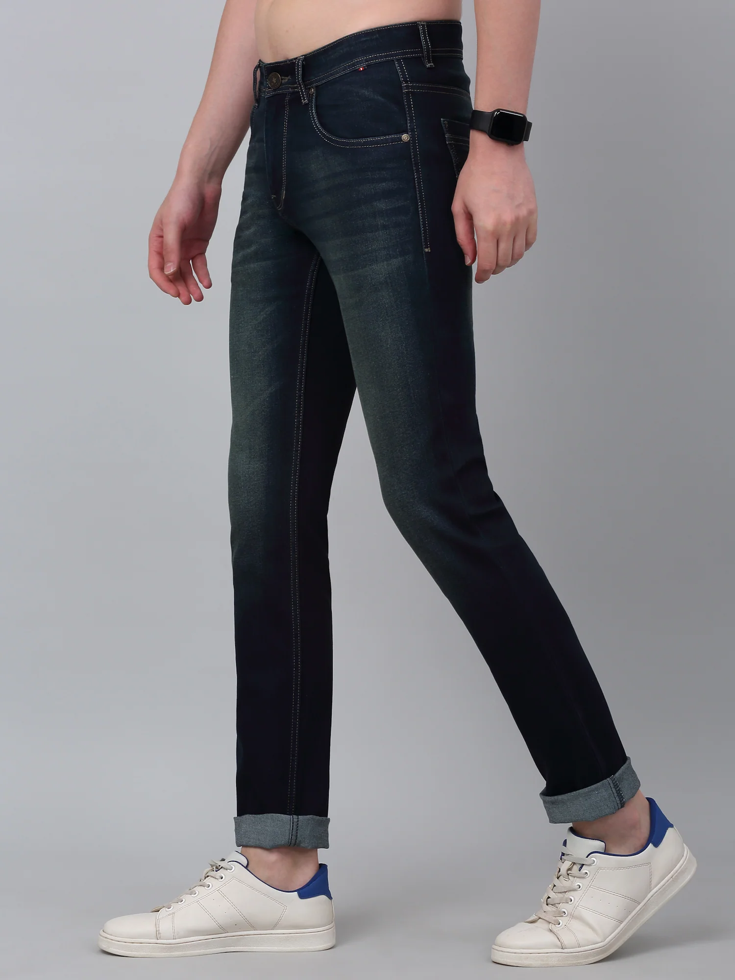 Denim Jeans for Men l Breathable & Soft with Color Fastness Ultra Narrow Fit Cotton Fabric Solid Pattern Button Closure - Image 3