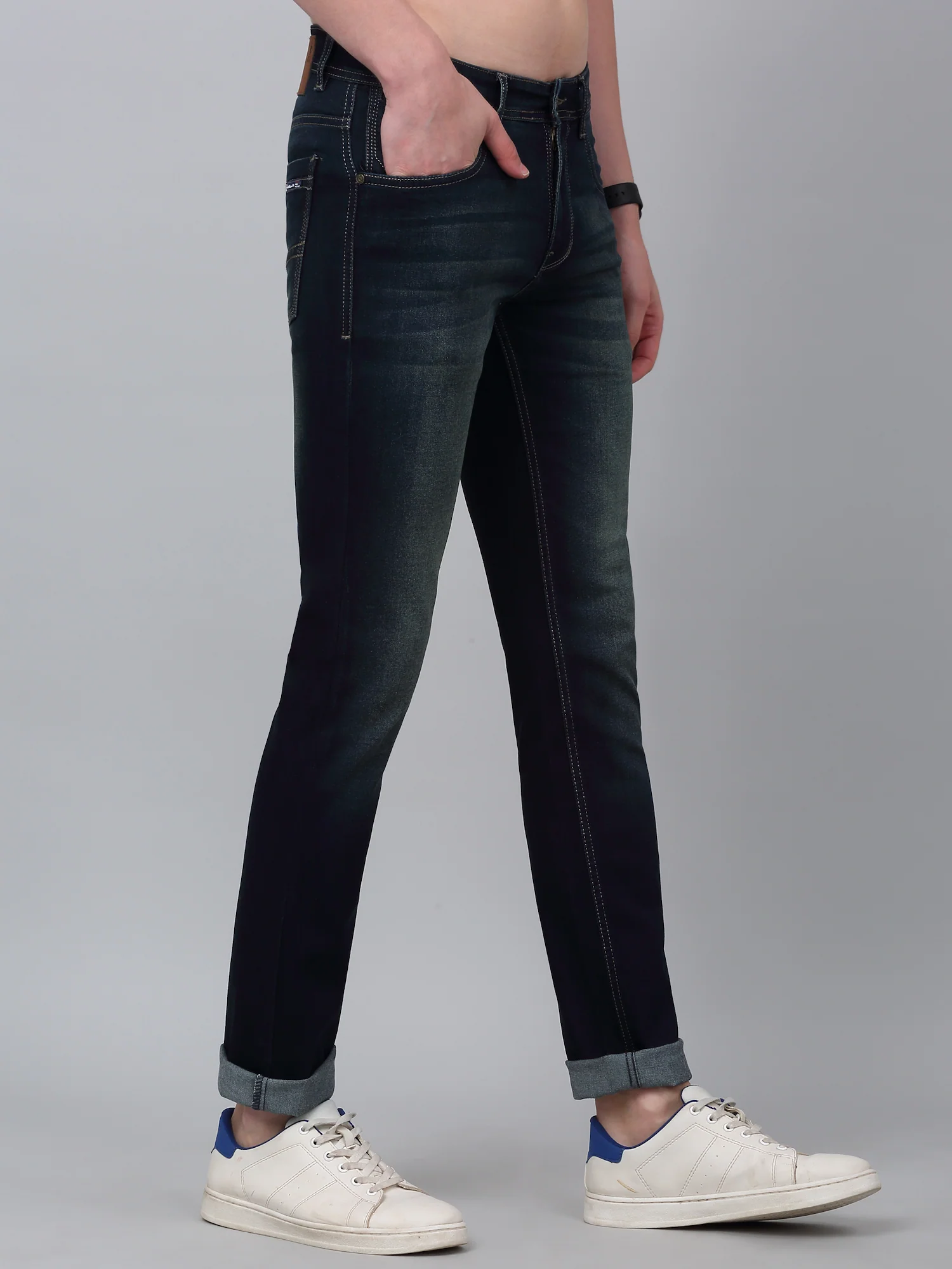 Denim Jeans for Men l Breathable & Soft with Color Fastness Ultra Narrow Fit Cotton Fabric Solid Pattern Button Closure - Image 4