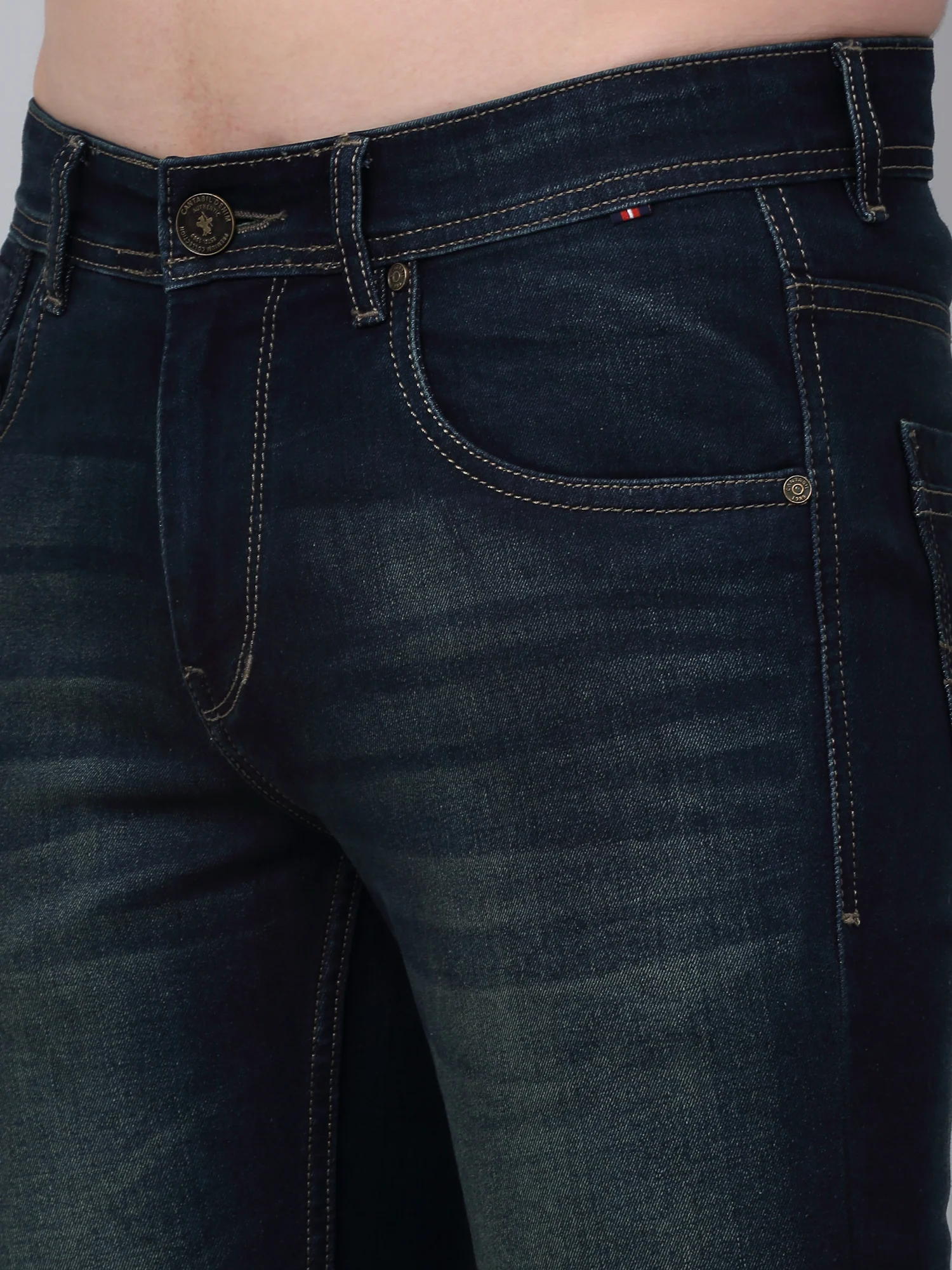 Denim Jeans for Men l Breathable & Soft with Color Fastness Ultra Narrow Fit Cotton Fabric Solid Pattern Button Closure - Image 5