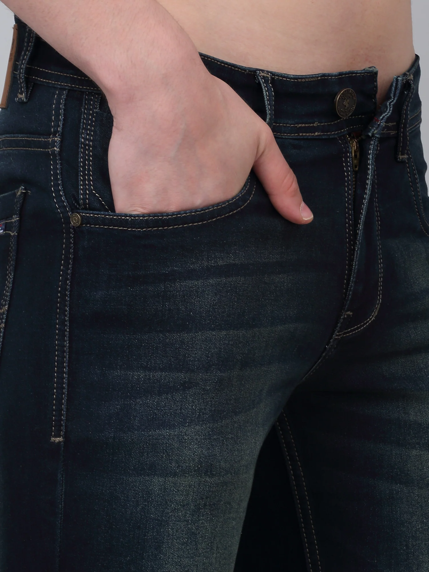 Denim Jeans for Men l Breathable & Soft with Color Fastness Ultra Narrow Fit Cotton Fabric Solid Pattern Button Closure - Image 6