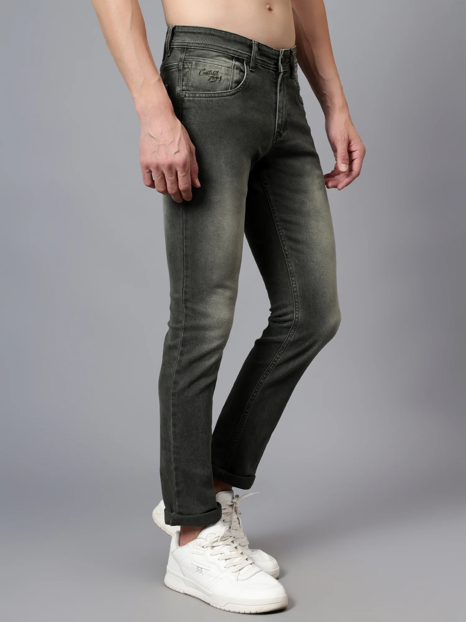 Denim Jeans for Men l Breathable & Soft with Color Fastness Ultra Narrow Fit Cotton Fabric Solid Pattern Button Closure - Image 3