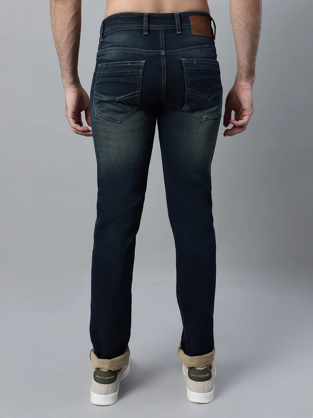Denim Jeans for Men l Breathable & Soft with Color Fastness Ultra Narrow Fit Cotton Fabric Solid Pattern Button Closure - Image 2