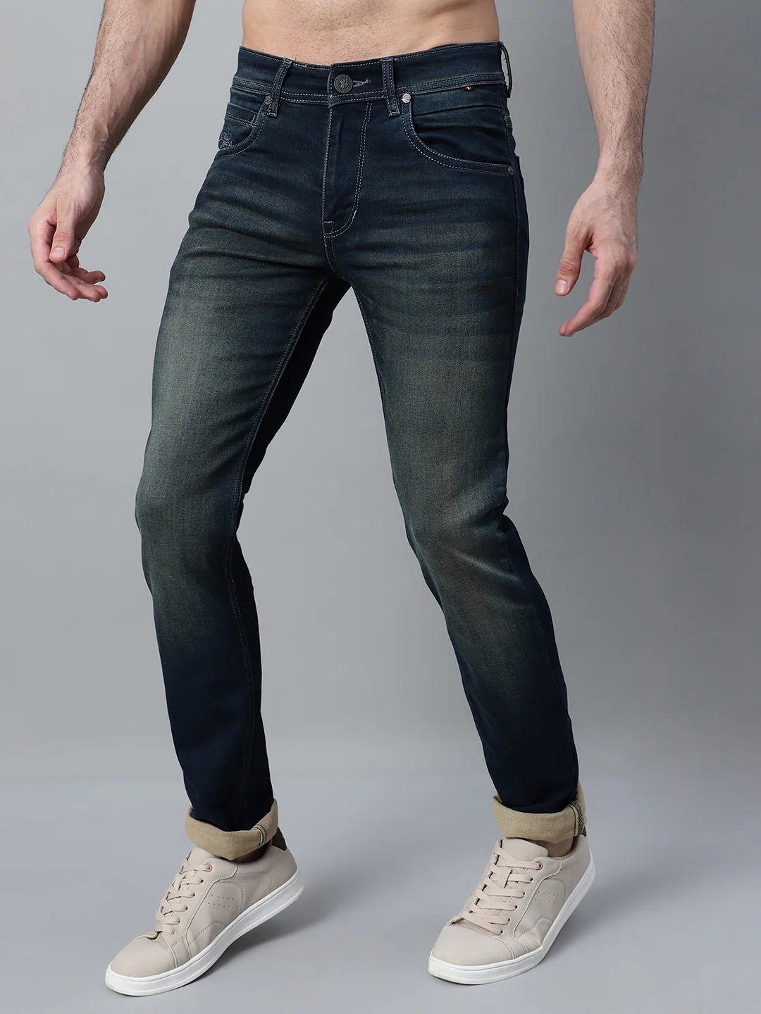 Denim Jeans for Men l Breathable & Soft with Color Fastness Ultra Narrow Fit Cotton Fabric Solid Pattern Button Closure - Image 3