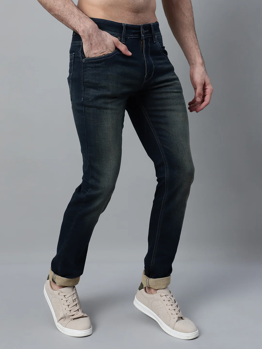 Denim Jeans for Men l Breathable & Soft with Color Fastness Ultra Narrow Fit Cotton Fabric Solid Pattern Button Closure - Image 4