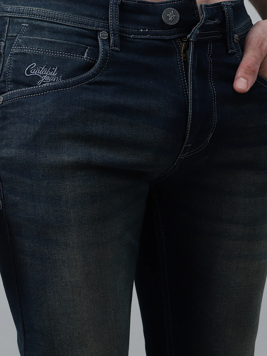 Denim Jeans for Men l Breathable & Soft with Color Fastness Ultra Narrow Fit Cotton Fabric Solid Pattern Button Closure - Image 5