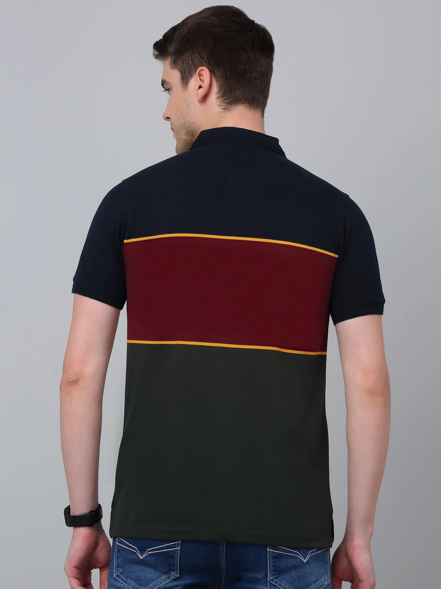 T-Shirt for Men | Breathable & Soft with Color Fastness Regular Fit Polo Neck Poly Cotton Fabric Colour Block Pattern - Image 2
