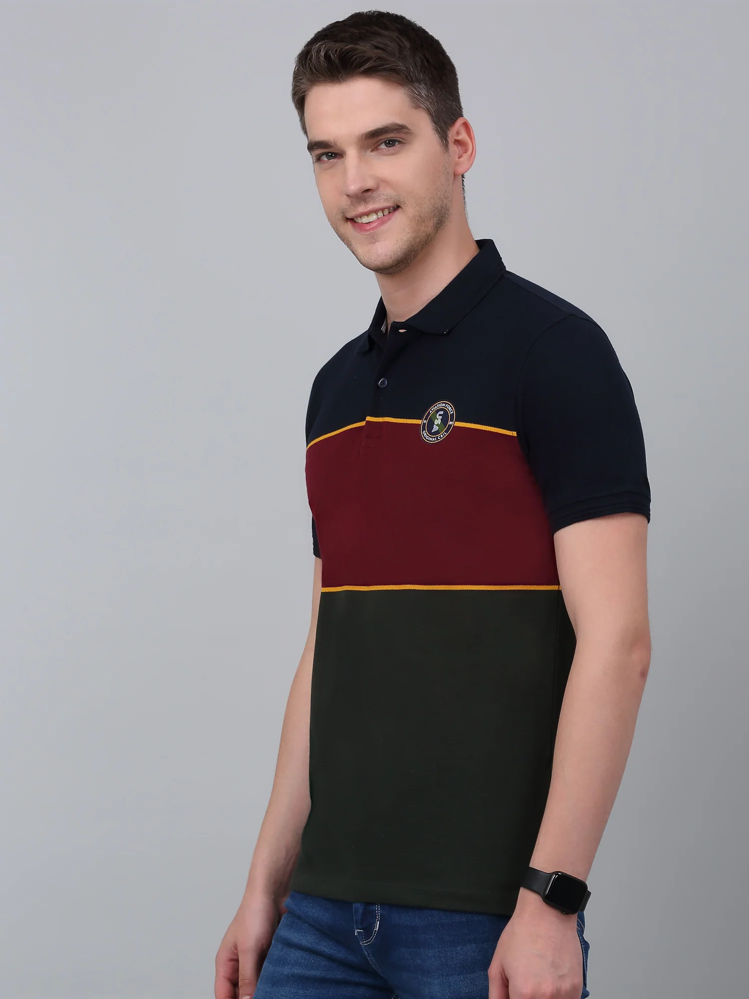 T-Shirt for Men | Breathable & Soft with Color Fastness Regular Fit Polo Neck Poly Cotton Fabric Colour Block Pattern - Image 3