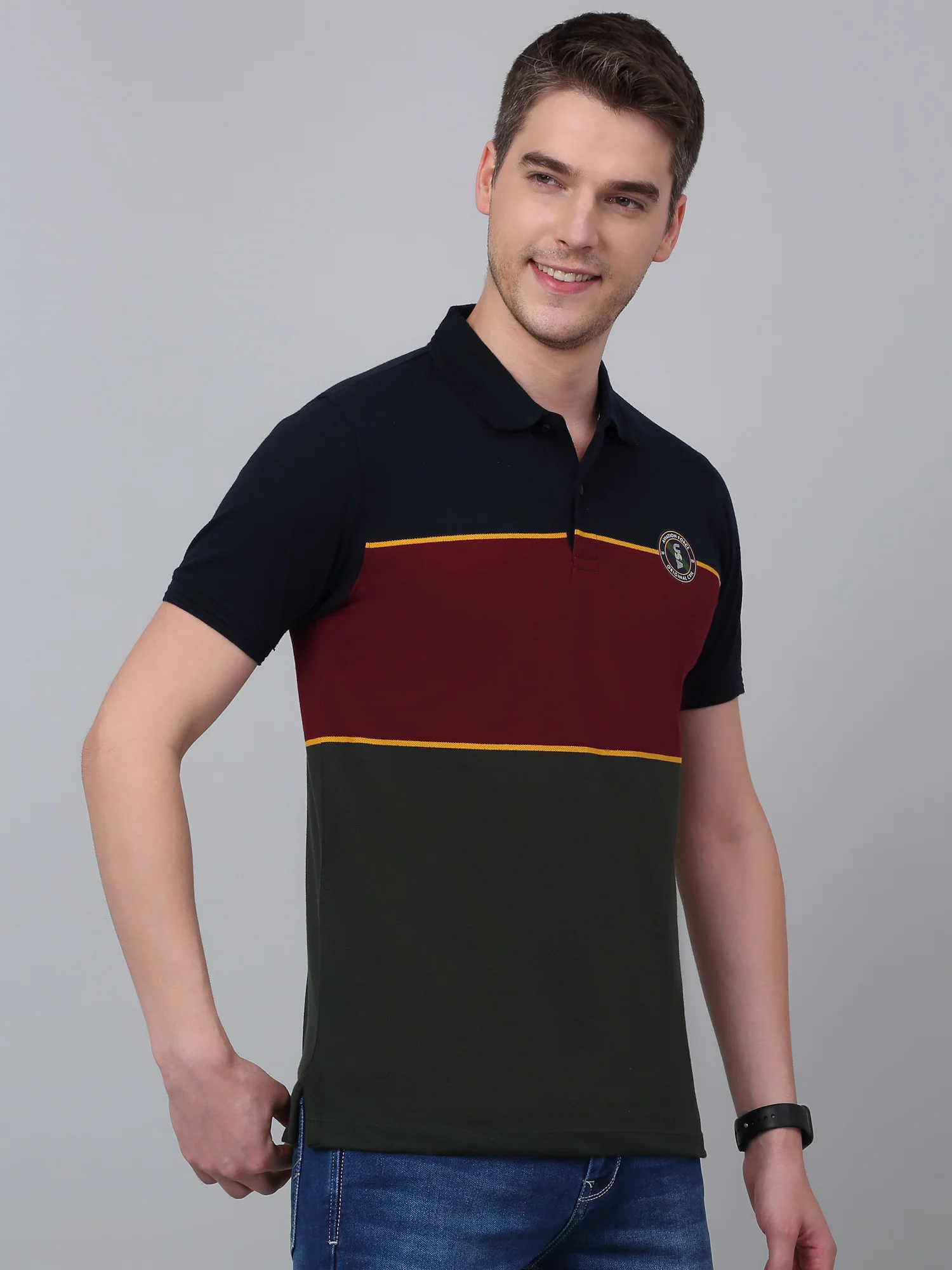 T-Shirt for Men | Breathable & Soft with Color Fastness Regular Fit Polo Neck Poly Cotton Fabric Colour Block Pattern - Image 4