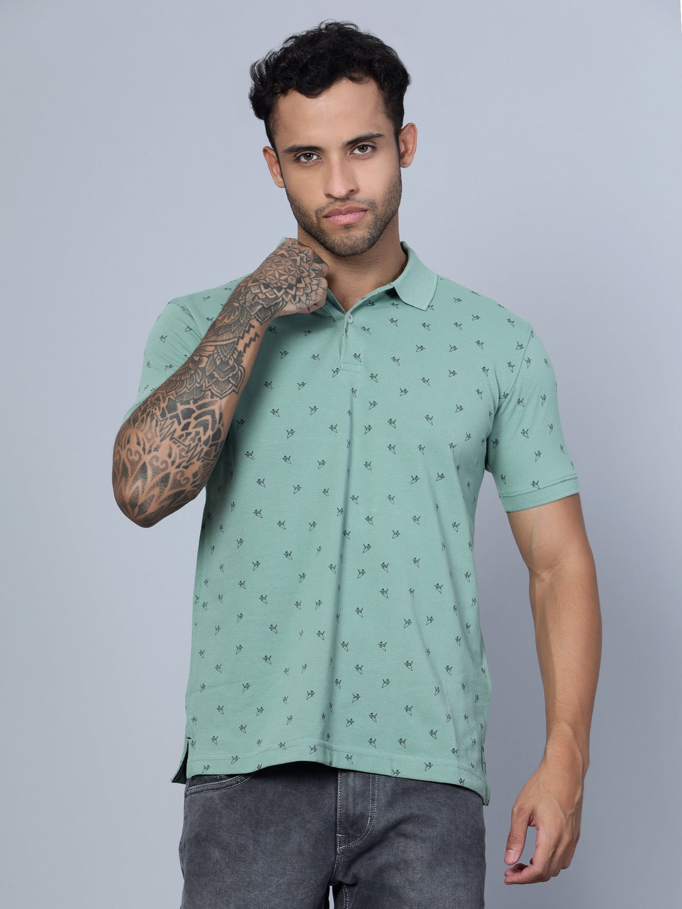 T-Shirt for Men | Breathable & Soft with Color Fastness Regular Fit Polo Neck Poly Cotton Fabric Printed Pattern - Image 2