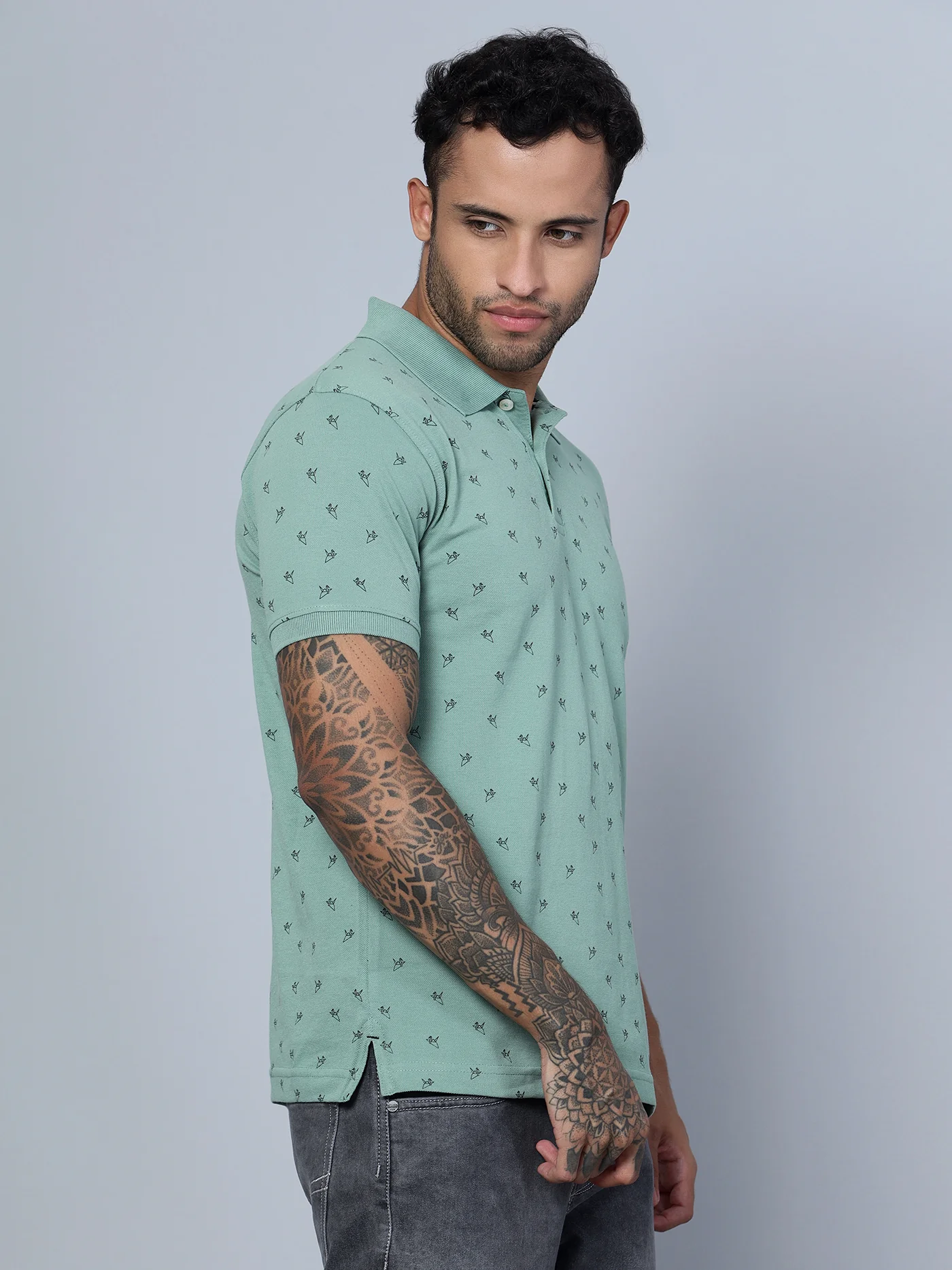T-Shirt for Men | Breathable & Soft with Color Fastness Regular Fit Polo Neck Poly Cotton Fabric Printed Pattern - Image 4