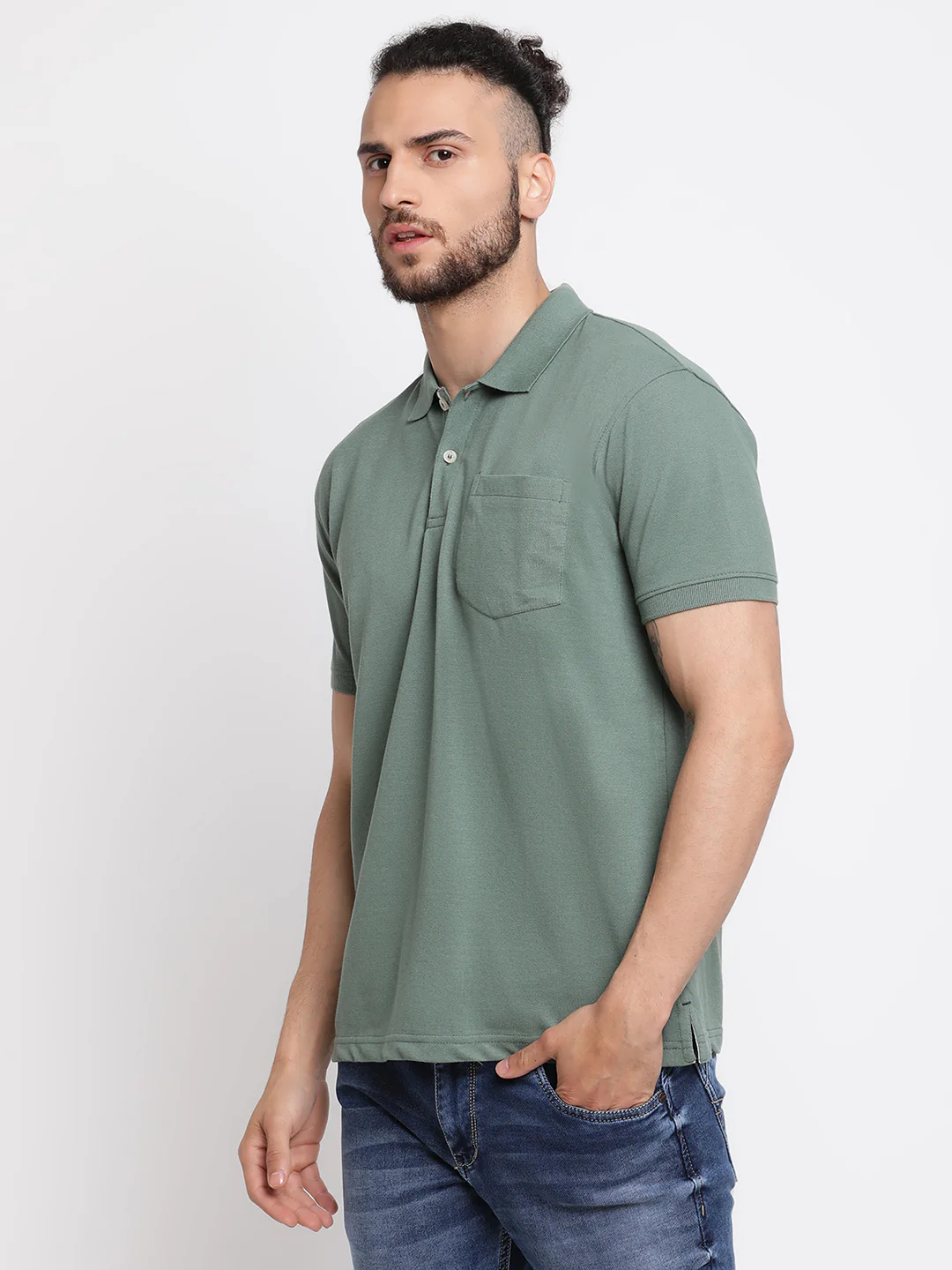 T-Shirt for Men | Breathable & Soft with Color Fastness Regular Fit Polo Neck Poly Cotton Fabric Solid Pattern - Image 3