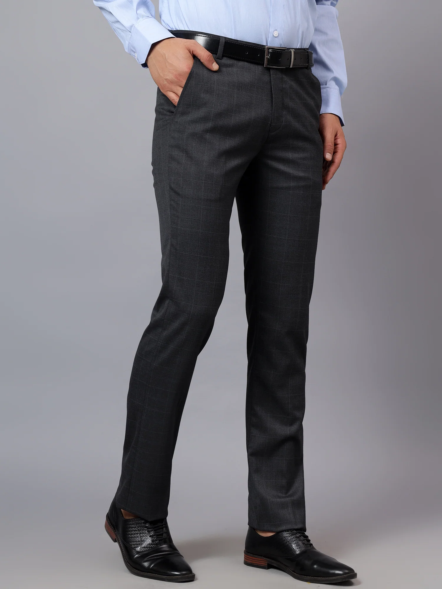 Formal Trouser for Men | Breathable & Soft with Color Fastness Regular Fit Poly Viscose Fabric Checkered Pattern Hook & Eye Closure - Image 3