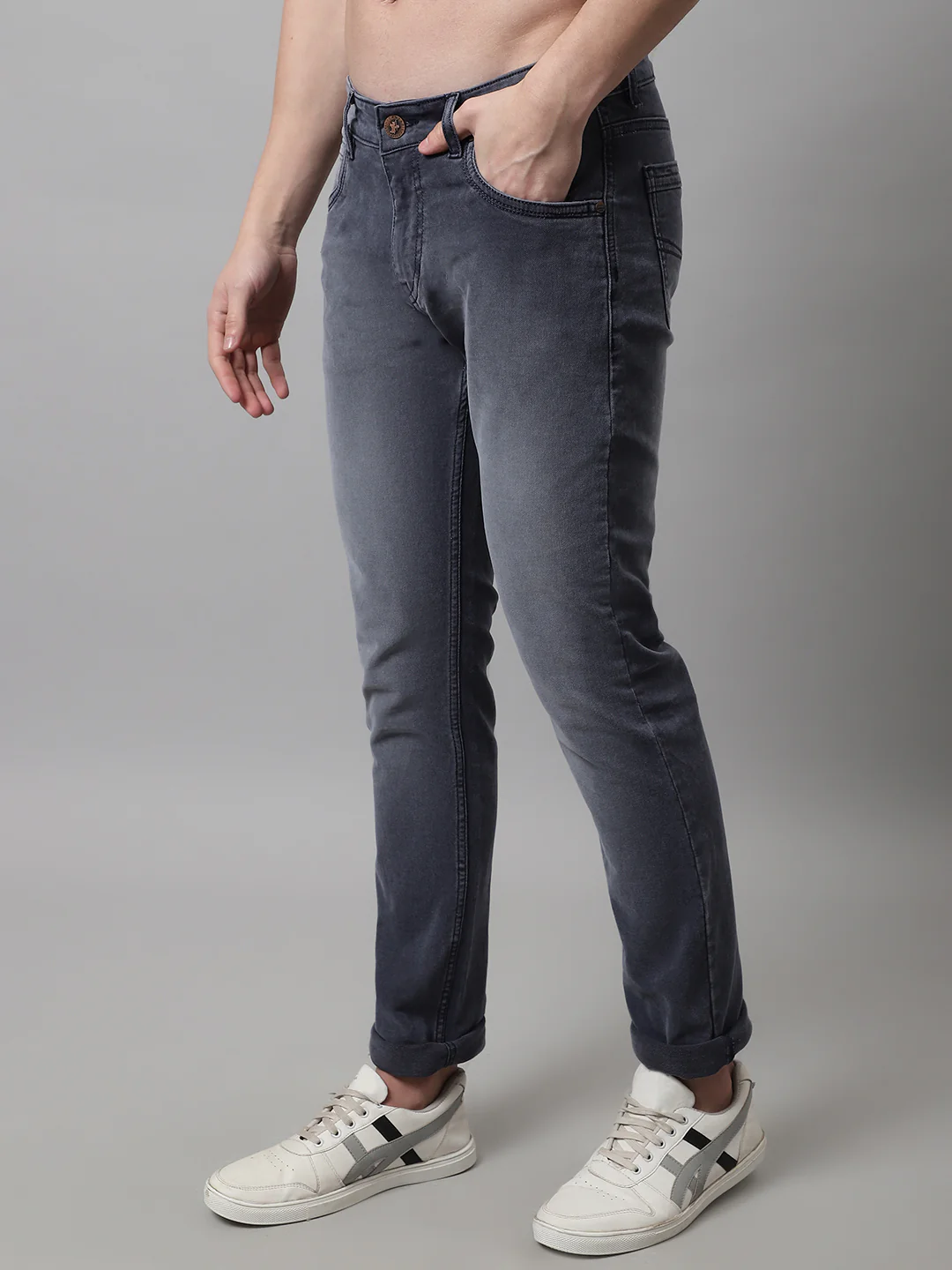 Denim Jeans for Men l Breathable & Soft with Color Fastness Ultra Narrow Fit Cotton Fabric Solid Pattern Button Closure - Image 3