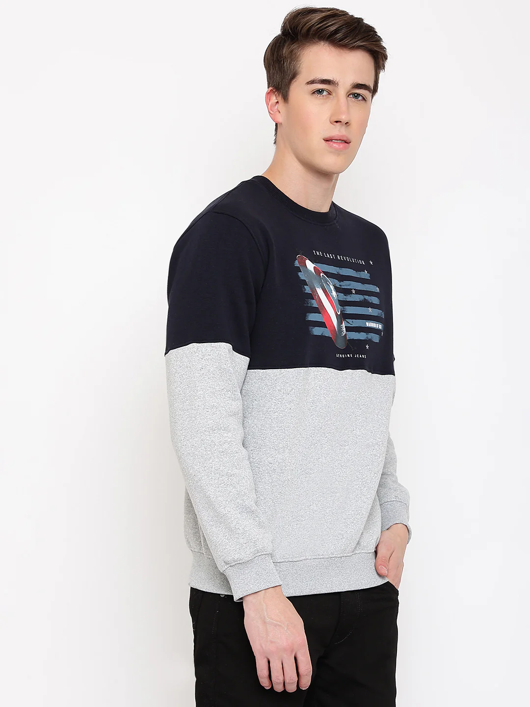 Mens Grey Melange Sweatshirt - Image 3