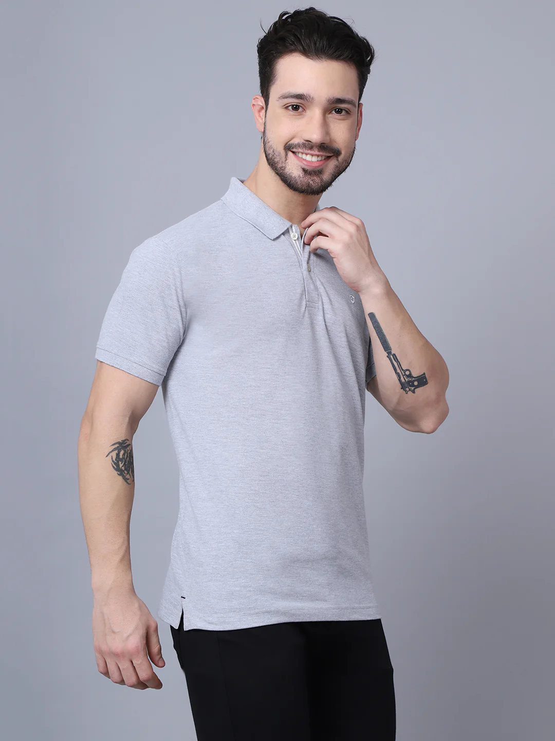 T-Shirt for Men | Breathable & Soft with Color Fastness Regular Fit Polo Neck Poly Cotton Fabric Solid Pattern - Image 3