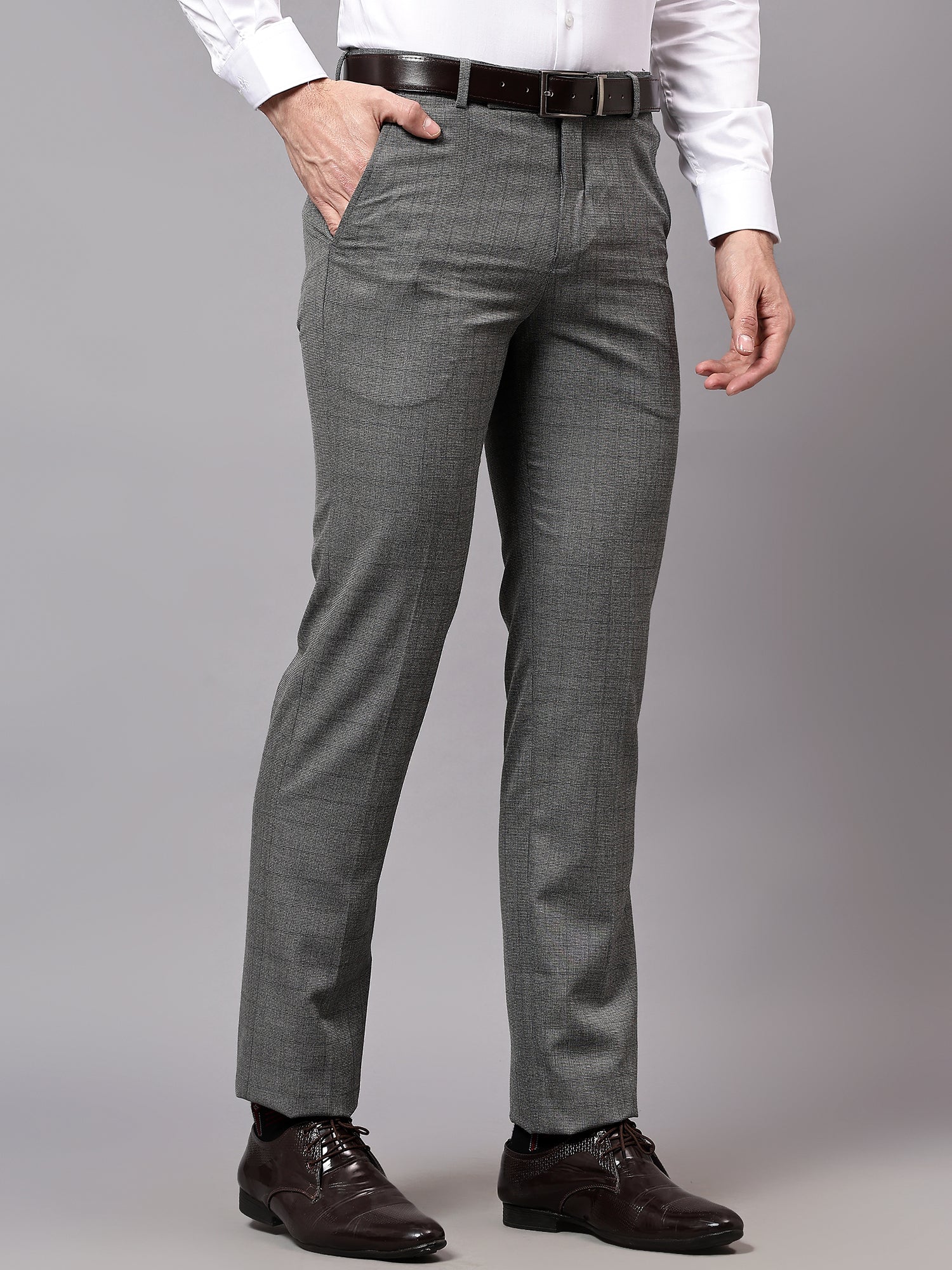 Formal Trouser for Men | Breathable & Soft with Color Fastness Regular Fit Poly Viscose Fabric Self Design Pattern Hook & Eye Closure - Image 3
