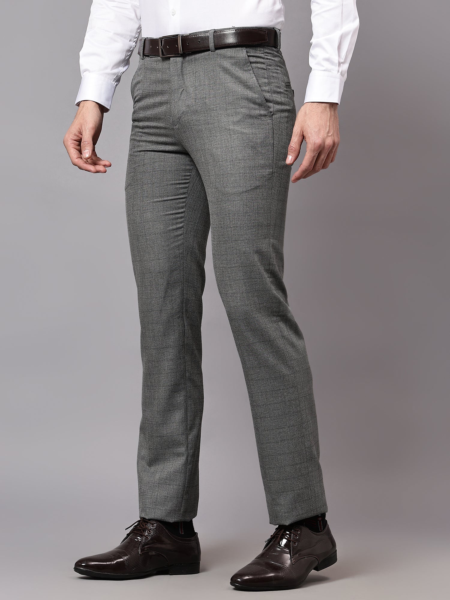 Formal Trouser for Men | Breathable & Soft with Color Fastness Regular Fit Poly Viscose Fabric Self Design Pattern Hook & Eye Closure - Image 4