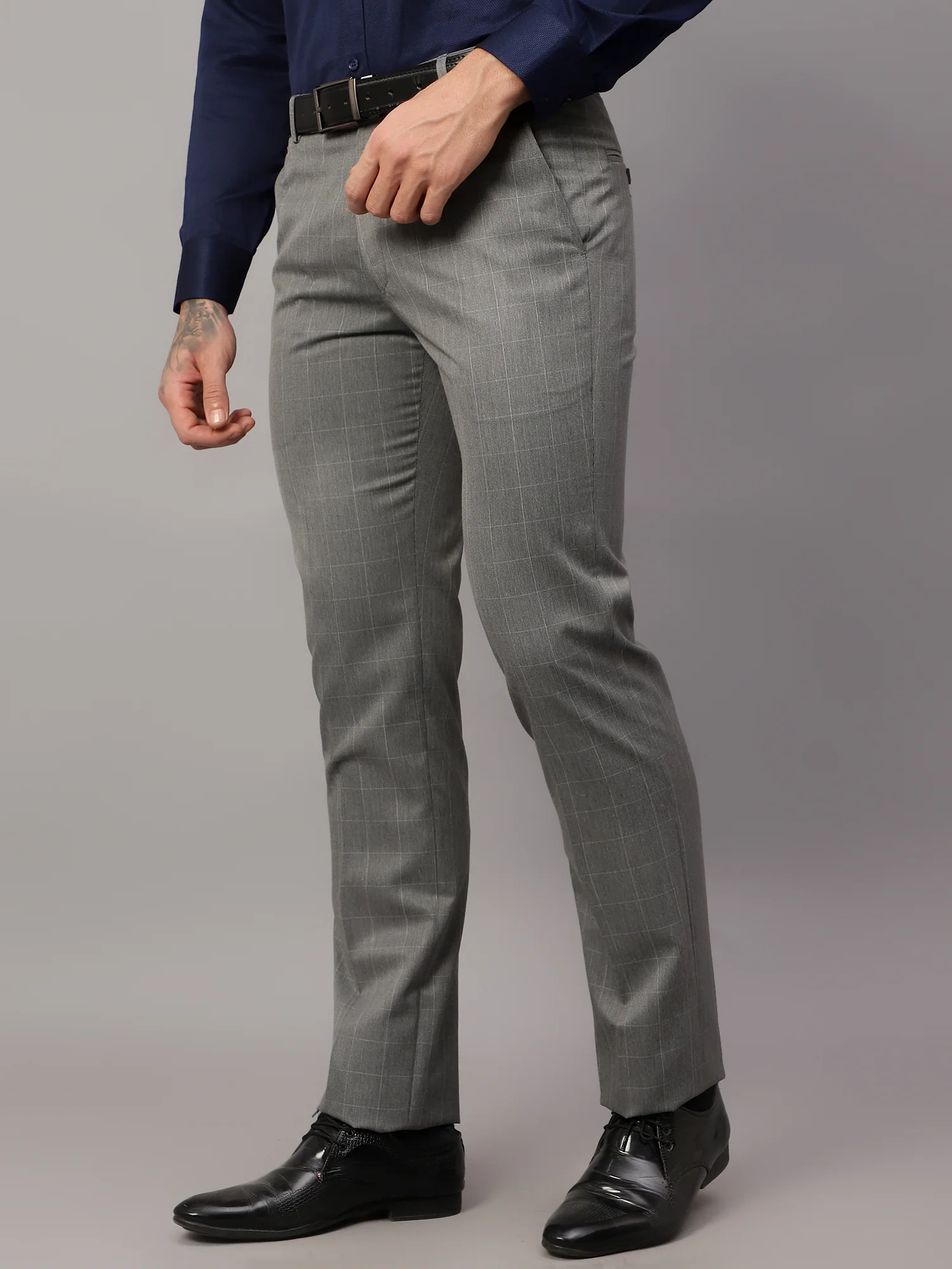 Formal Trouser for Men | Breathable & Soft with Color Fastness Regular Fit Poly Viscose Fabric Checkered Pattern Hook & Eye Closure - Image 3