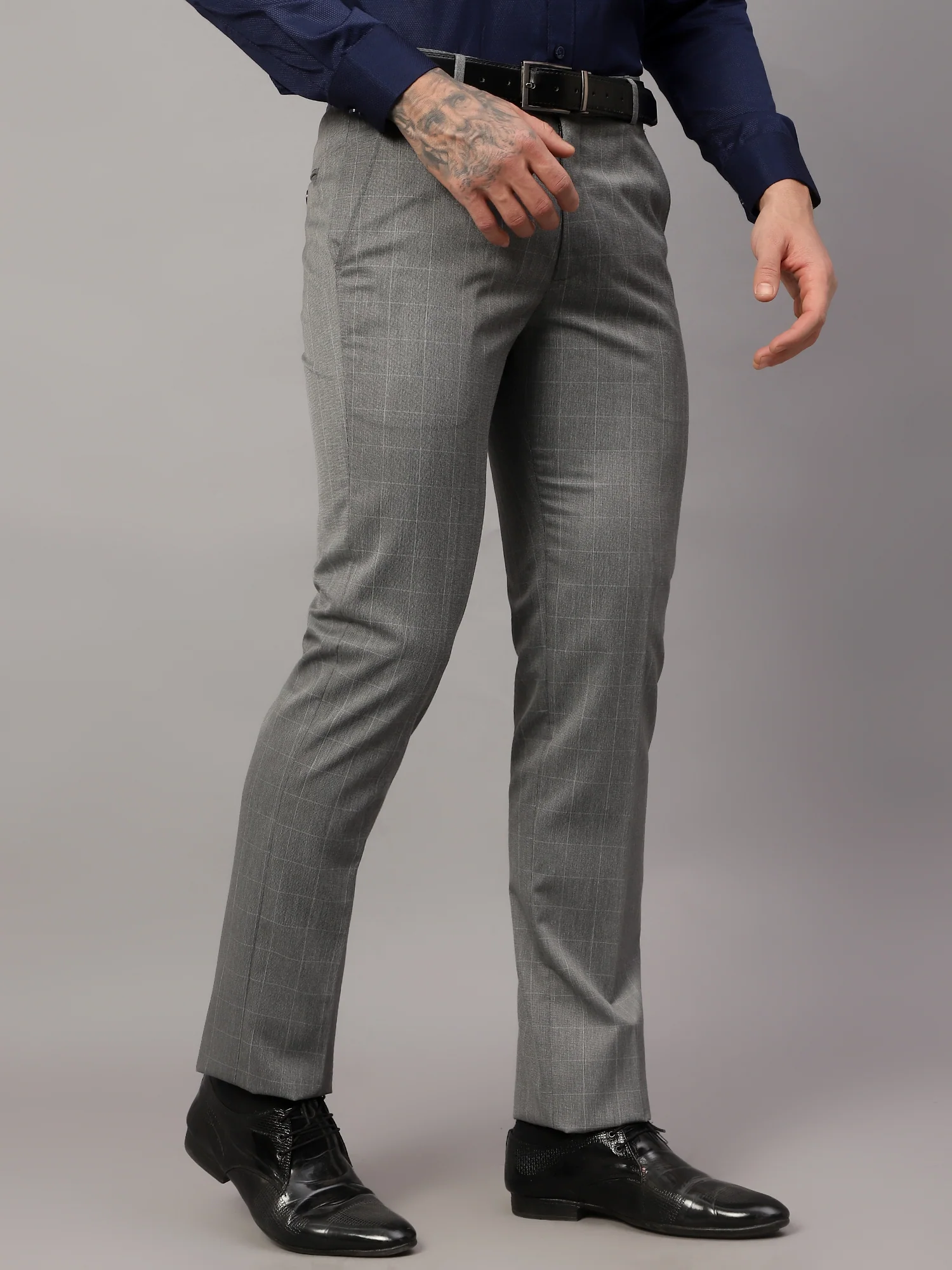 Formal Trouser for Men | Breathable & Soft with Color Fastness Regular Fit Poly Viscose Fabric Checkered Pattern Hook & Eye Closure - Image 4
