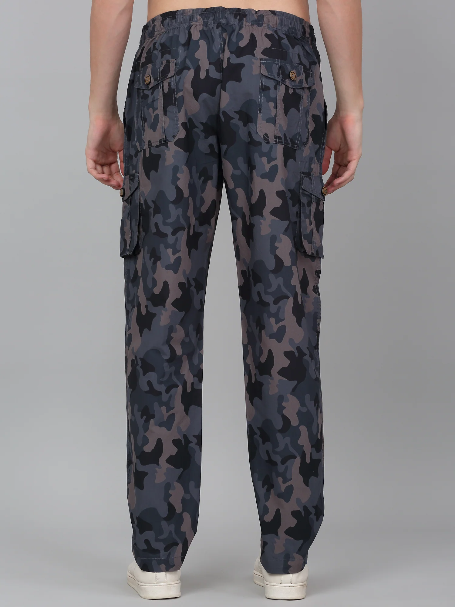 Men's Grey Printed Full Length Cargo - Image 2